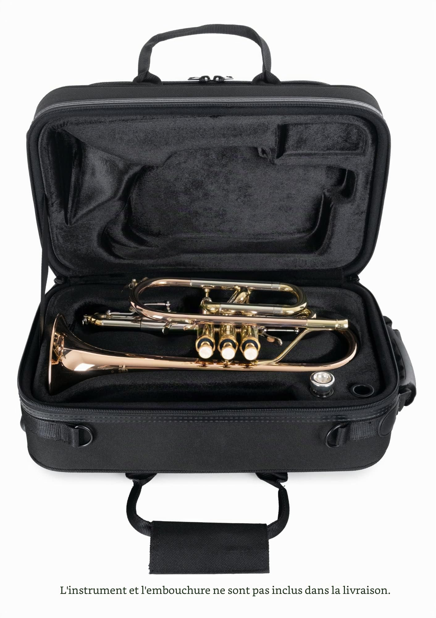 Étui Léger Lechgold pour Cornet - Lightcase pour tous les cornets courants avec pistons Perinet - Rembourrage thermique - Poche extérieure - Harnais sac à dos - Embouchure et accessoires - Noir