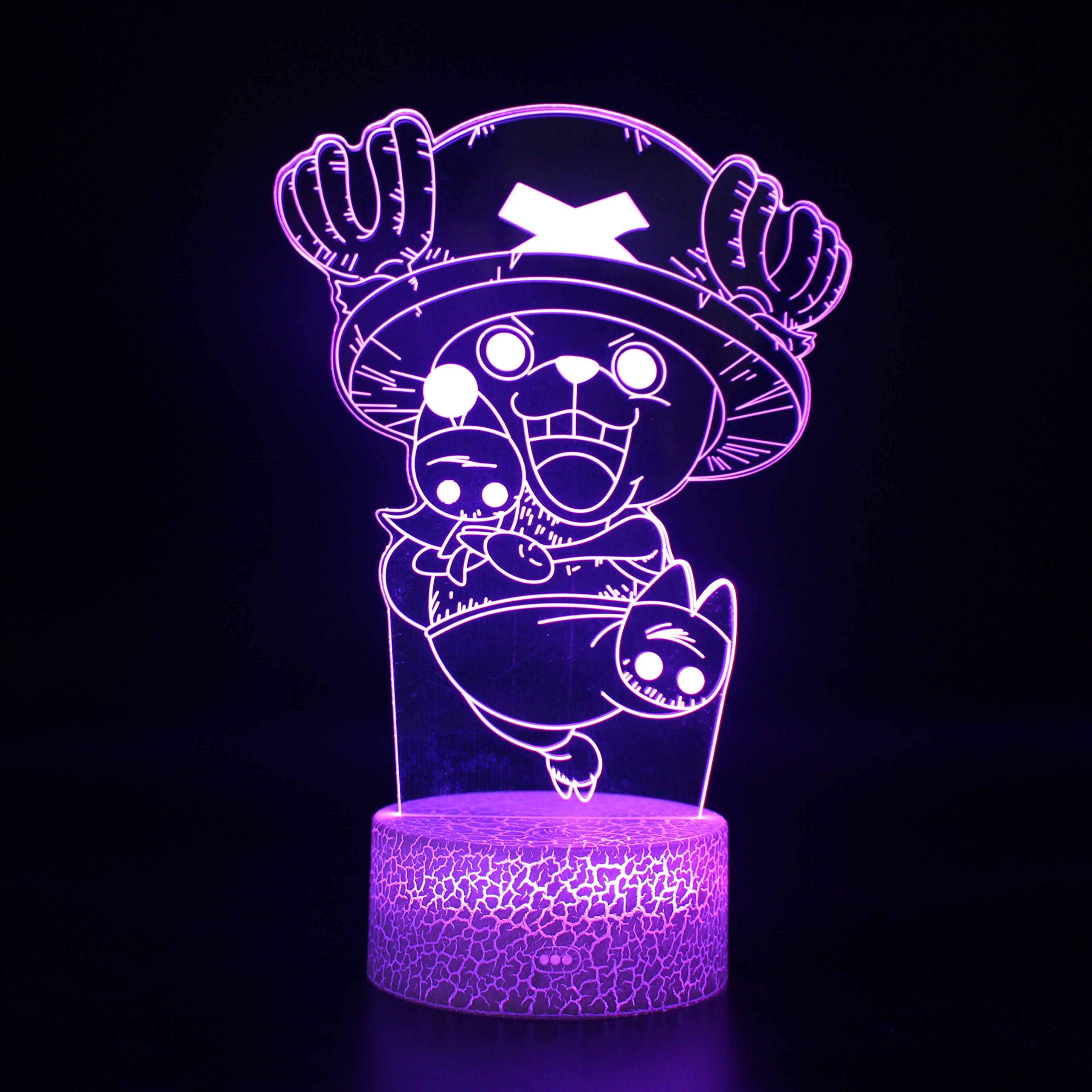 Cartoon One Piece Hero Chopper Anime Figure Paramount War 3D LED Optical Illusion Bedroom Decor Table Lamp with Remote 7 Colors Acrylic Sleep Night Light Birthday Xmas Gifts for Child Kids