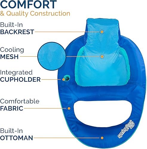 Vista 5 de SwimWays Flotador de resorte reclinable para piscina con válvula hiperplana, flotador inflable para piscina, azul