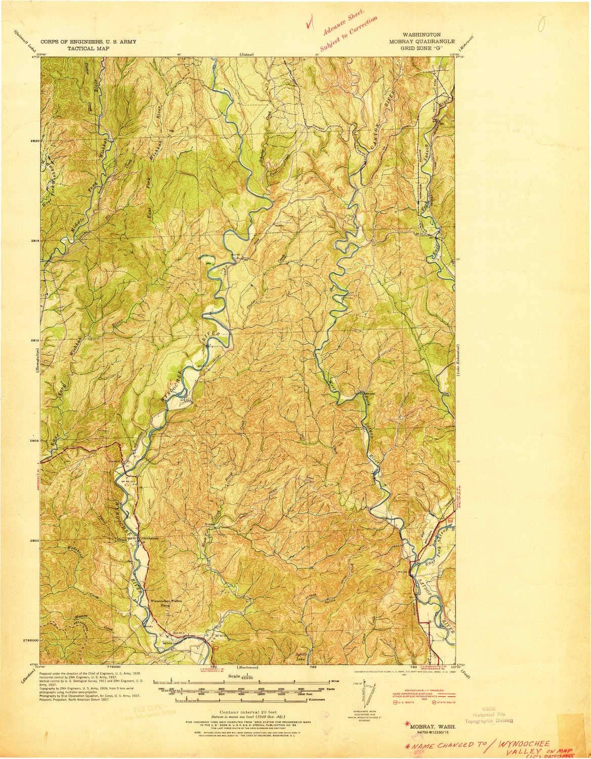 Mobray WA topo map, 1:62500 Scale, 15 X 15 Minute, Historical, 1941, 21.9 x 17 in