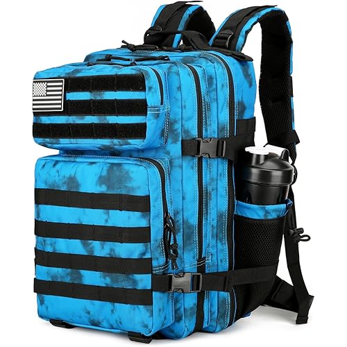 25L Tactical Backpack Military Tactical Backpack for Men and Women Small Assault Pack Outdoor Travel Hiking Camping Rucksack with Molle Webbing (Blue Water Pattern)