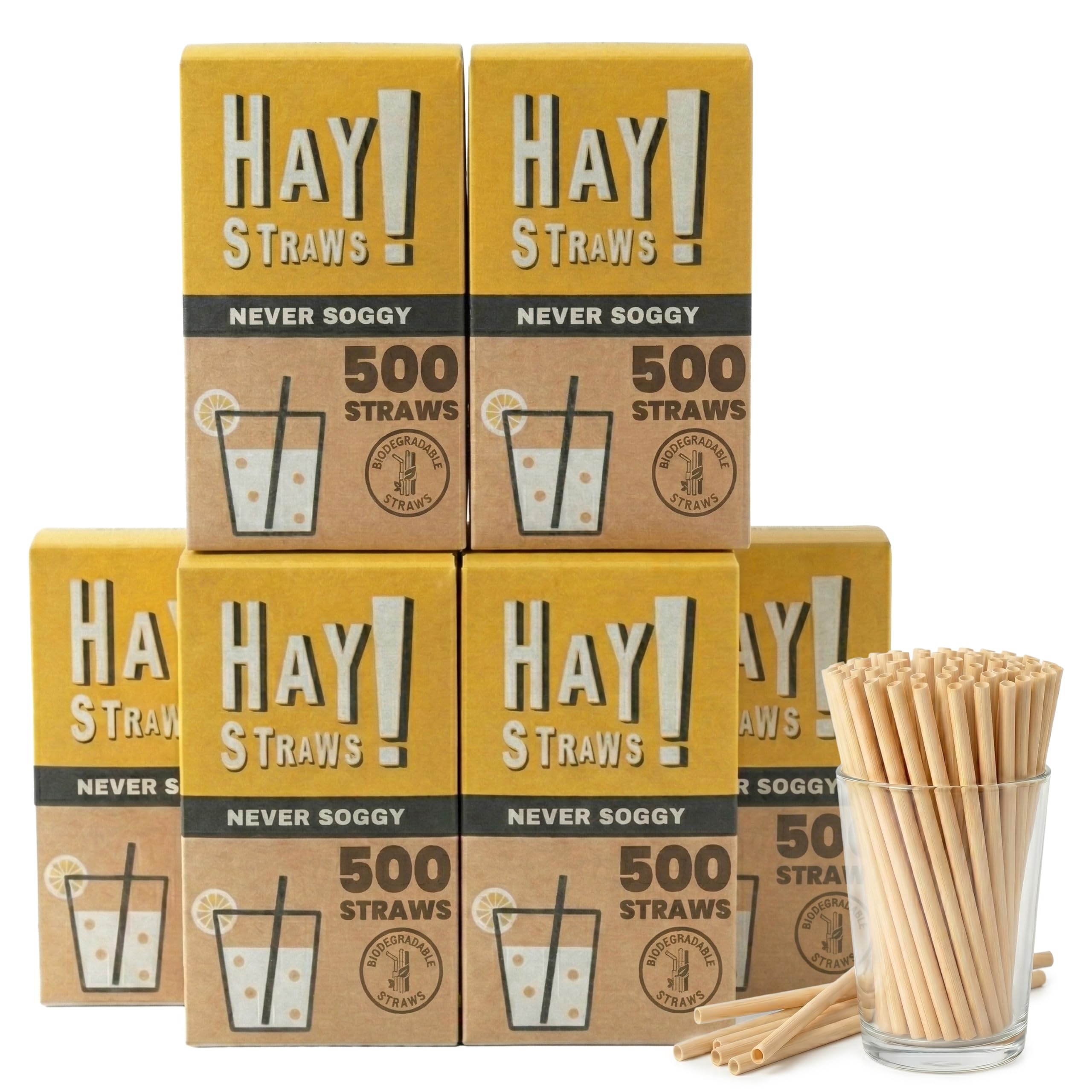 HAY! Straws Cannucce sfuse da 3000 ct, 12,7 cm, 100% compostabili, 100% a base vegetale, mai soggy, senza glutine, alternativa sostenibile alle cannucce in plastica e bioplastica