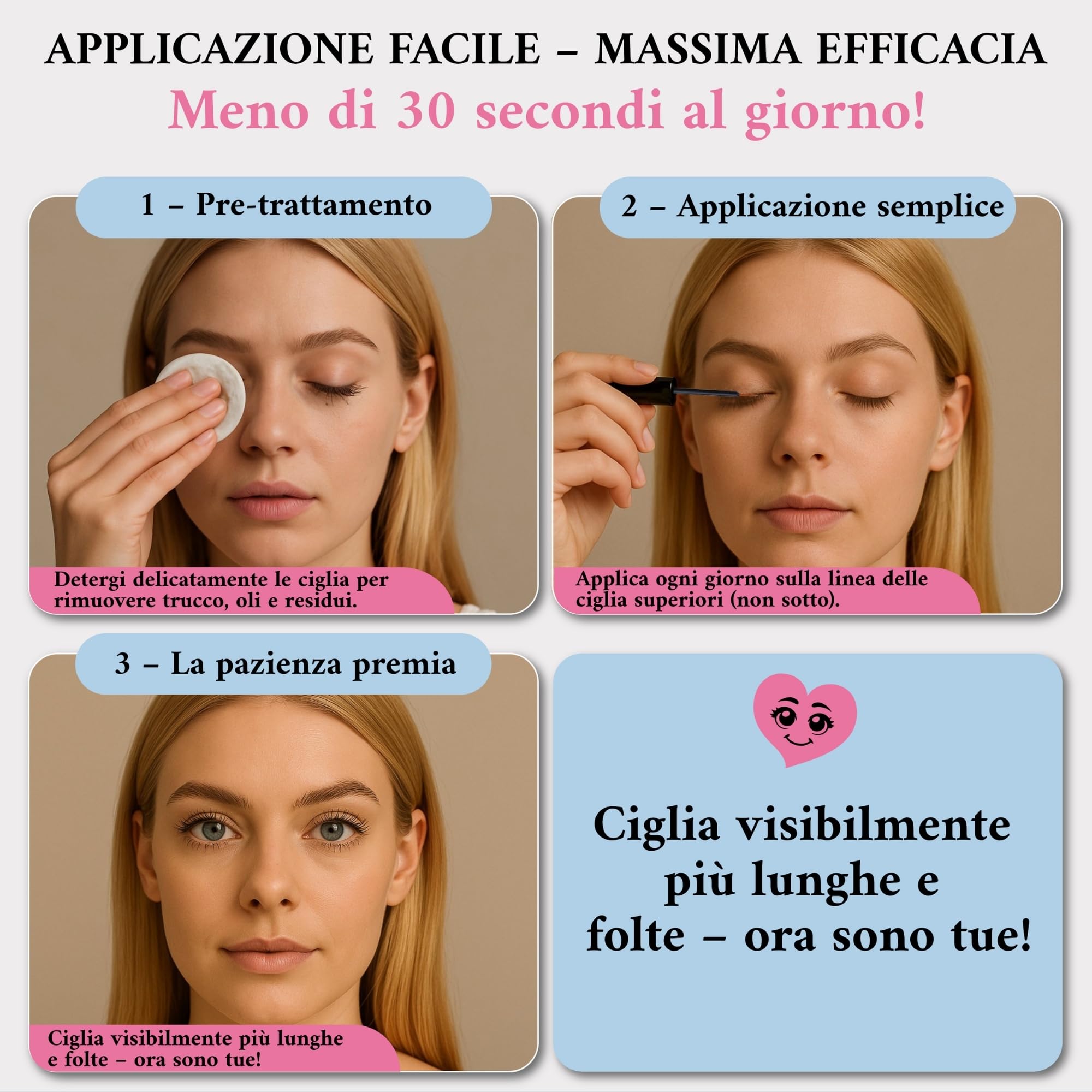 JEUXLORÉ Siero per Ciglia e Sopracciglia – Rinforzante Naturale Crescita Rapida – Ciglia Lunghe e Folte in 4 Settimane – Siero Ciglia Naturale e Nutriente 3ml – Formula Olio di Ricino Biologico