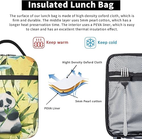 Miniatura 6 de WAZHIJIA Libélula Panda Bolsa de almuerzo Bolsa de almuerzo Bolsas de almuerzo para mujeres Caja de almuerzo aislado Contenedor de almuerzo tamaño