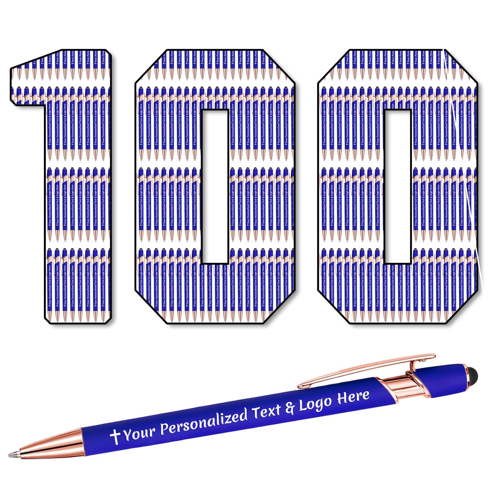 STREADVE 100 Personalised Pen Add Your Own Logo Name Pens Engraved Customised Ballpoint Pen Writing Stylus Pen Custom Birthday Business Gift Unique Present, Blue — image 1