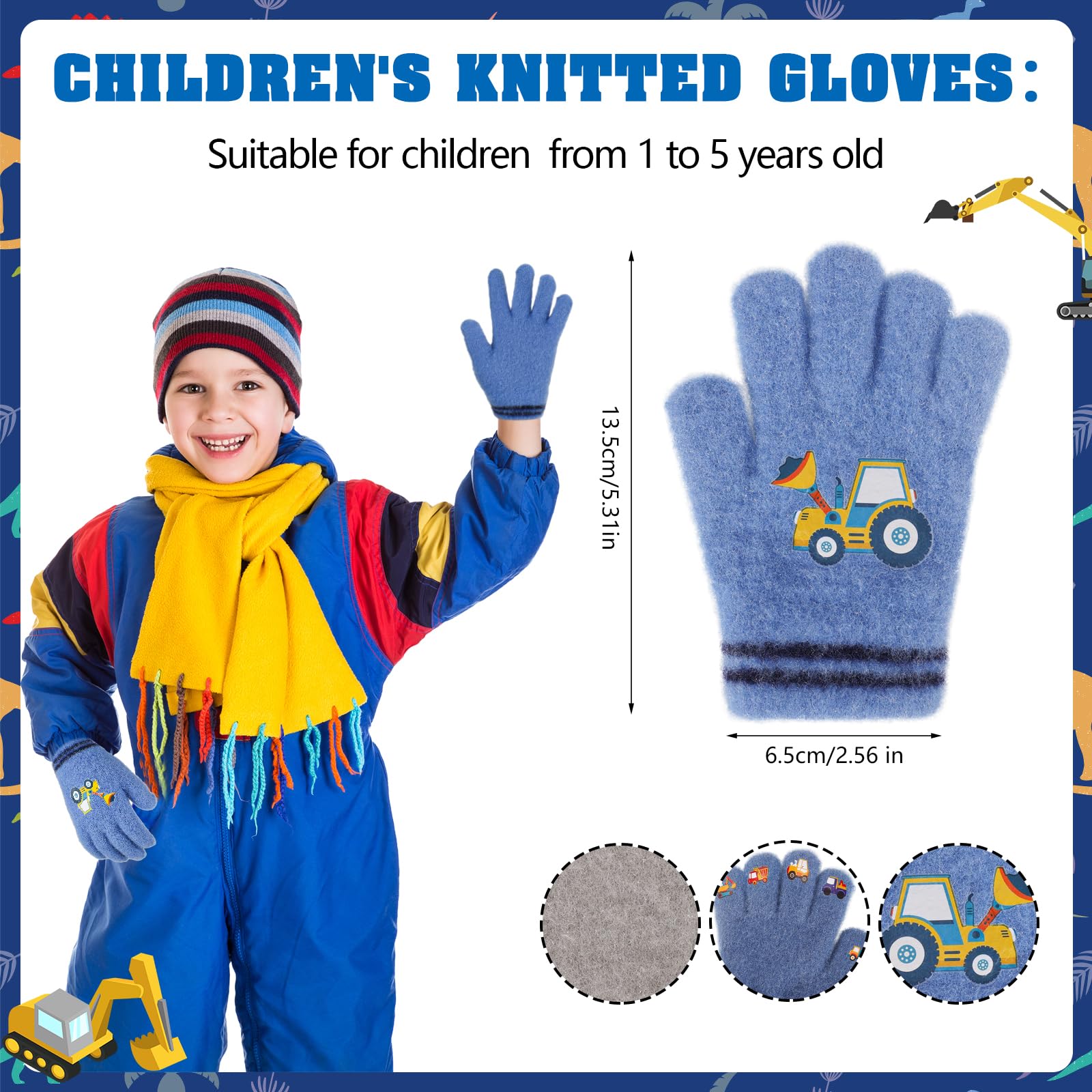 Gants magiques pour enfants lot de 3 paires mitaines thermiques d'hiver extensibles rayures 1-5 ans