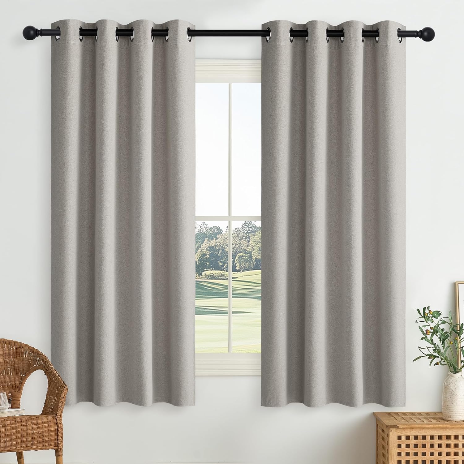 NICETOWN 100 Blackout Linen Curtains for Bedroom, Silver