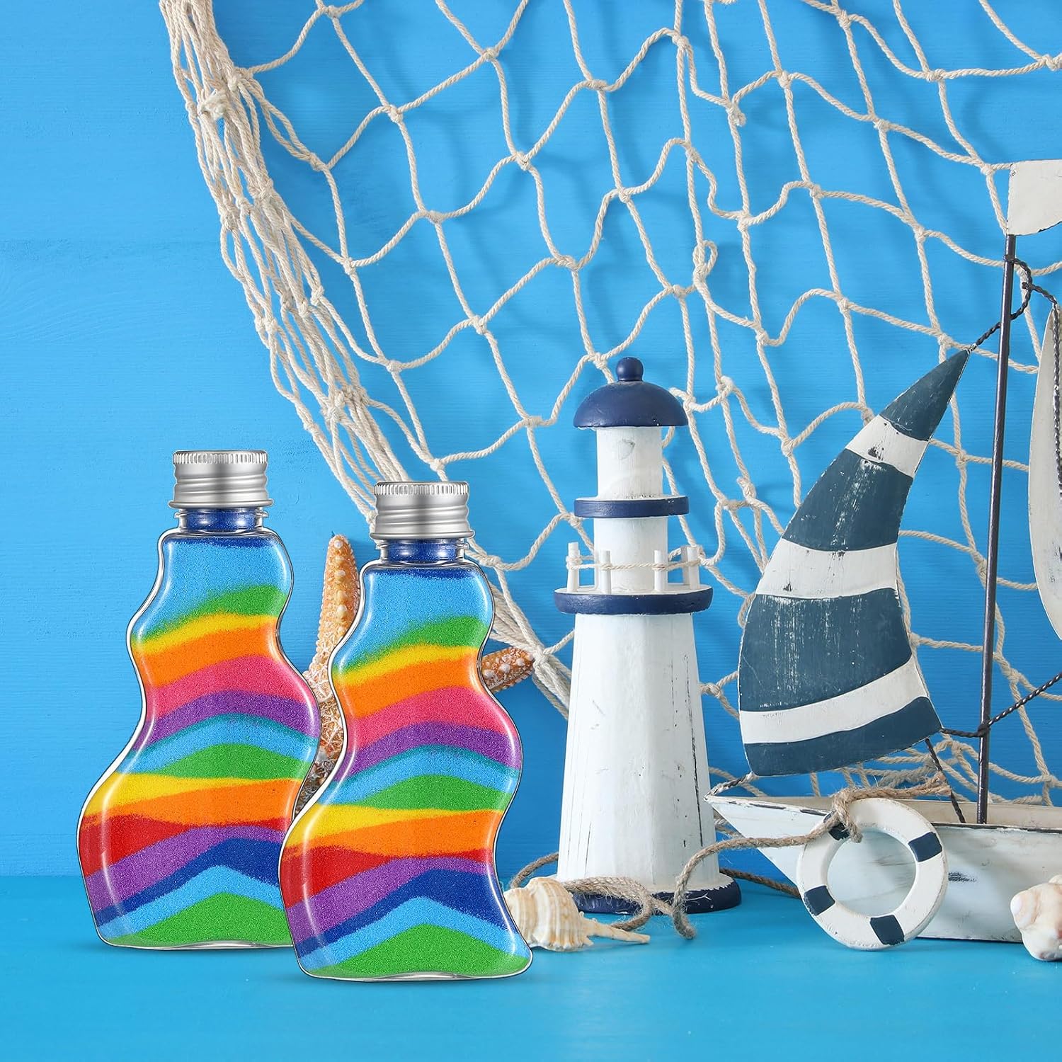 Nuenen 200 Pcs Sand Art Bottles Bulk Wave Shaped Plastic Container with Funnels Sand Art Kits for Kids DIY Craft Activity Collection, Sands Not Included (Silver) image 5