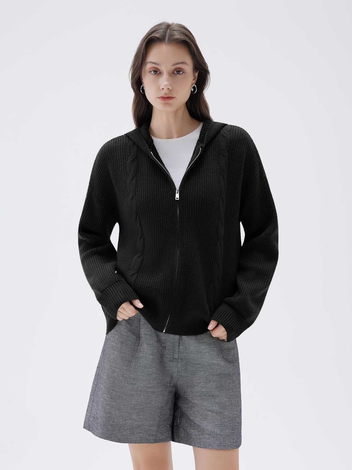 SUUKSESS Women Chunky Knit Cashmere Blend Sweaters Zip up Oversized Hoodies Cardigan with Pockets Long Sleeve Fall Outerwear - Image 5