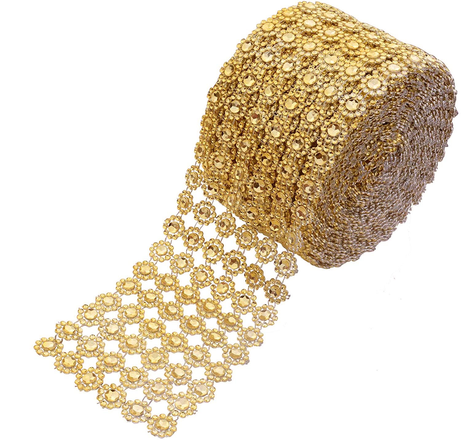 YYaaloa Crafts Nastro Con Strisce Di Strass Floreali Oro - 10,2 Cm X 9,1 M, 6 File, Per Decorazioni Matrimonio, Torte E Centrotavola