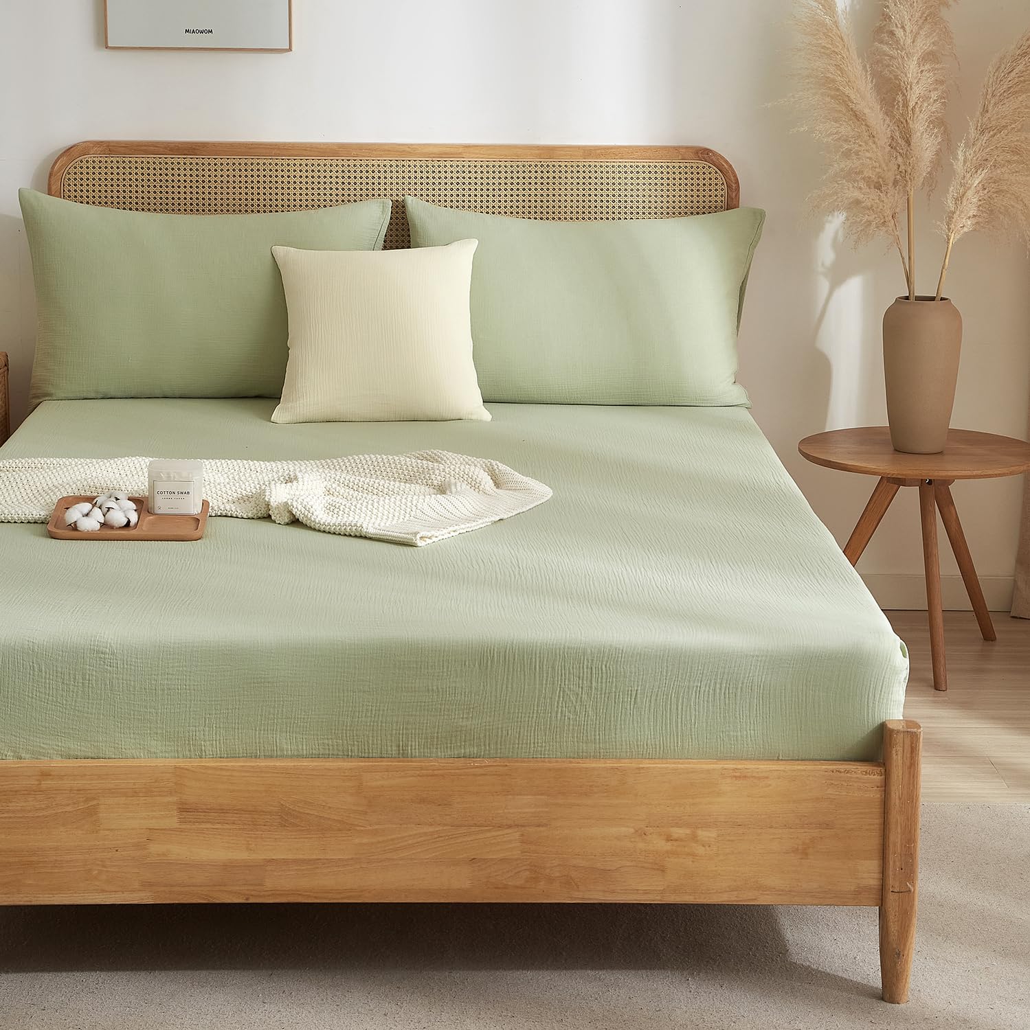 Luofanfei Bambus Lyocell Spannbettlaken 90x200cm Grün Salbeigrün Boxspringbett Frottee Topper Glänzend Bambusfaser Bettlaken Spannbetttuch 90 x 200 Uni Spannbetttücher für Hohe Matratze bis 25-30 cm