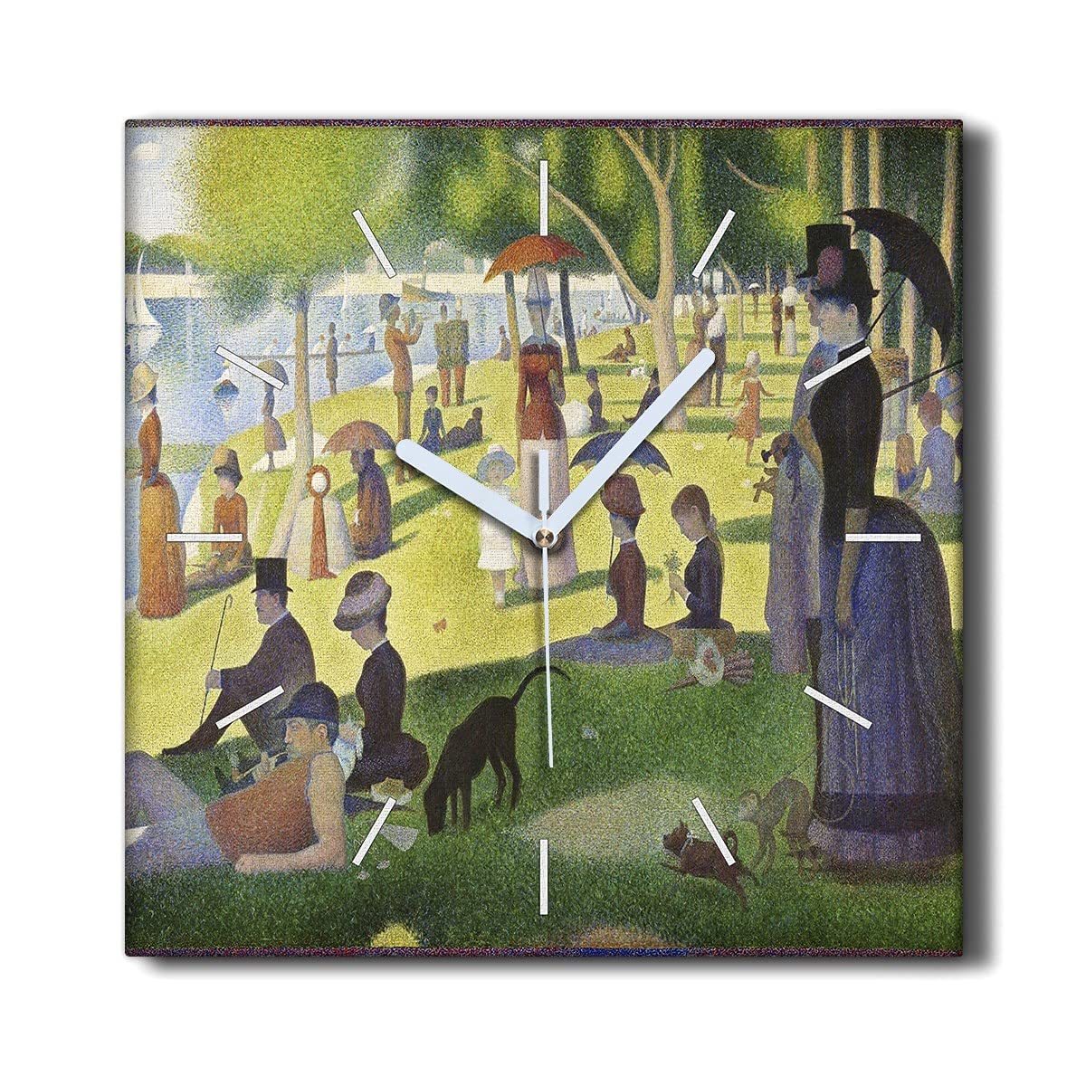 Horloge murale toile sans tic-tac 30x30cm Seurat idéale pour chambre et salon