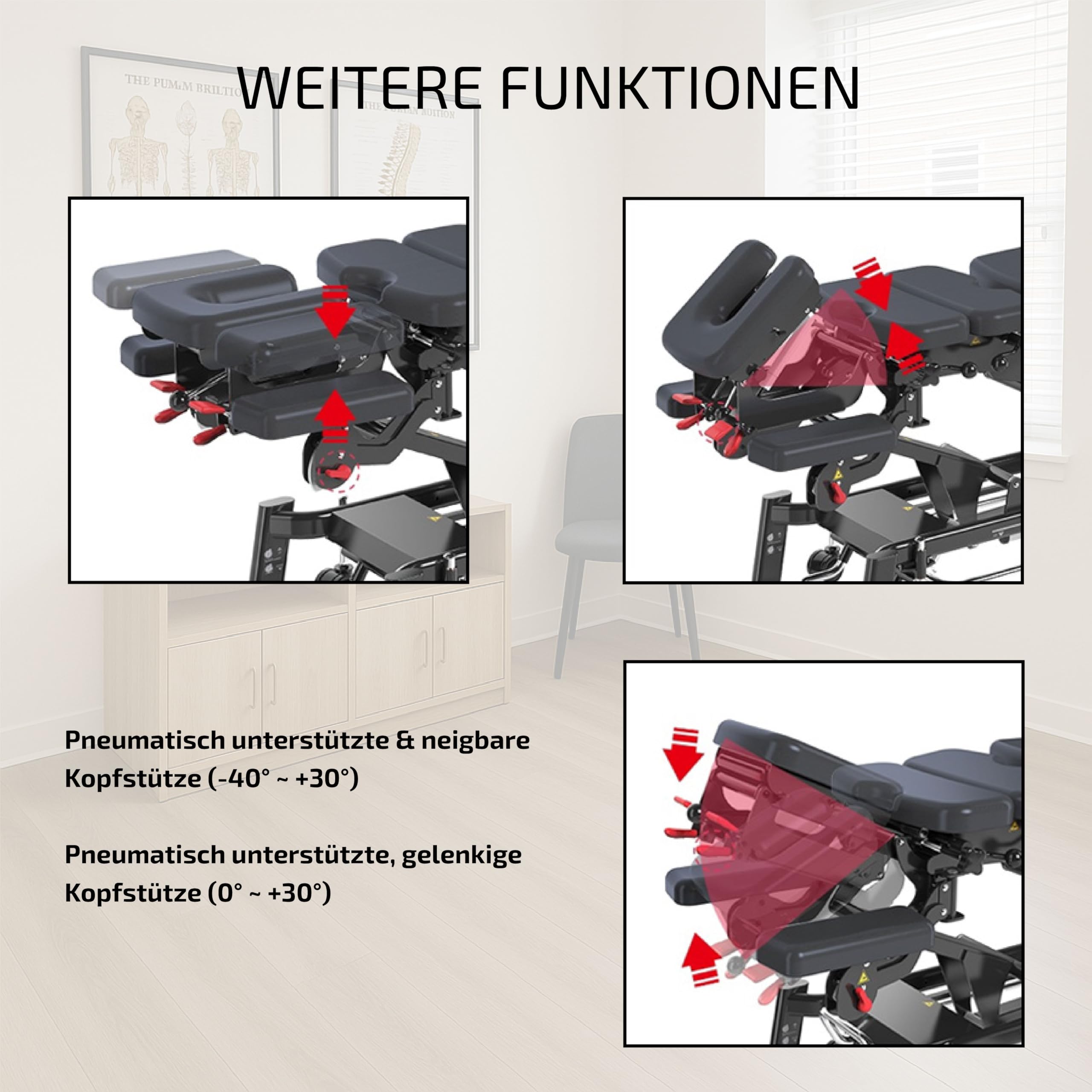Professionelle Chiropraktik-Liege Herrington-481 – Elektrisch Verstellbar mit Integrierten Drops, Traktion und Flexion – Mit 1 Zusätzlichem Drop Gratis (Thorakal/Becken)