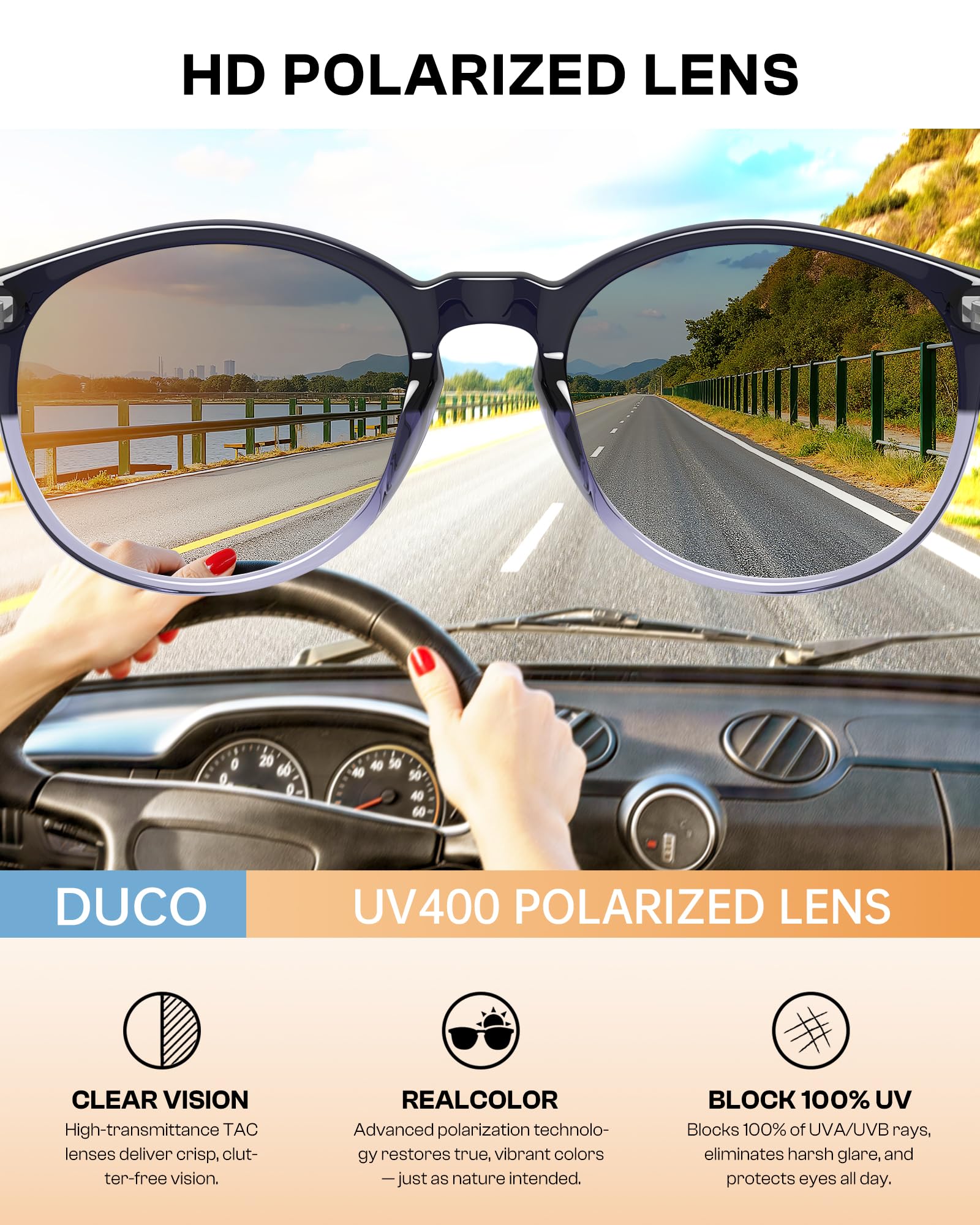 DUCO Lunettes de Soleil Femme Polarisées Mode Rétro Vintage la Protection UV 400 pour Conduire Voyager DC1230