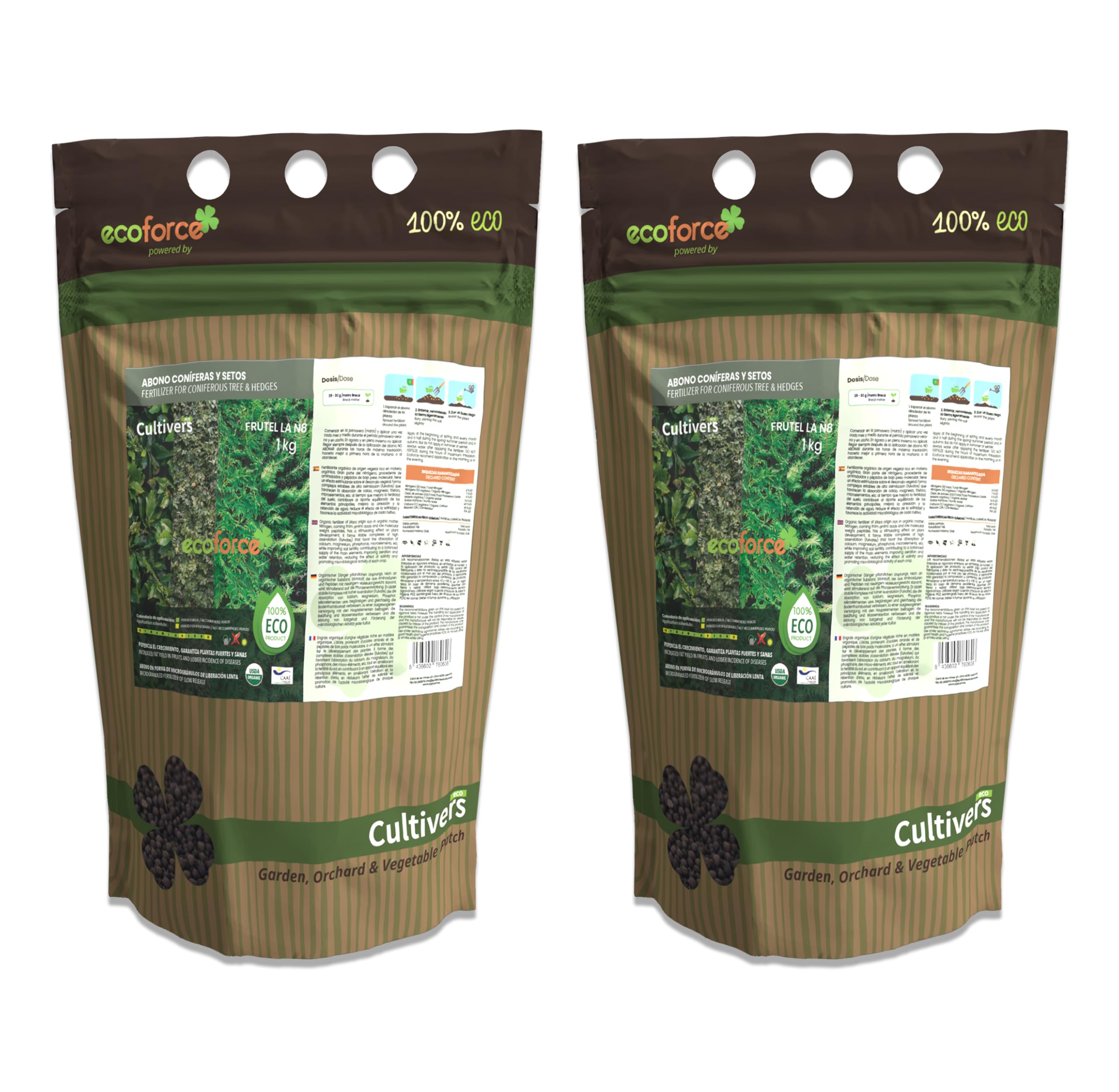 CULTIVERS Abono Ecológico de 2x5 Kg Coníferas y Setos (Pinos, Abetos, Cipreses y Tuyas). Fertilizante de Origen 100% Orgánico y Natural con Alta Concentración de NPK