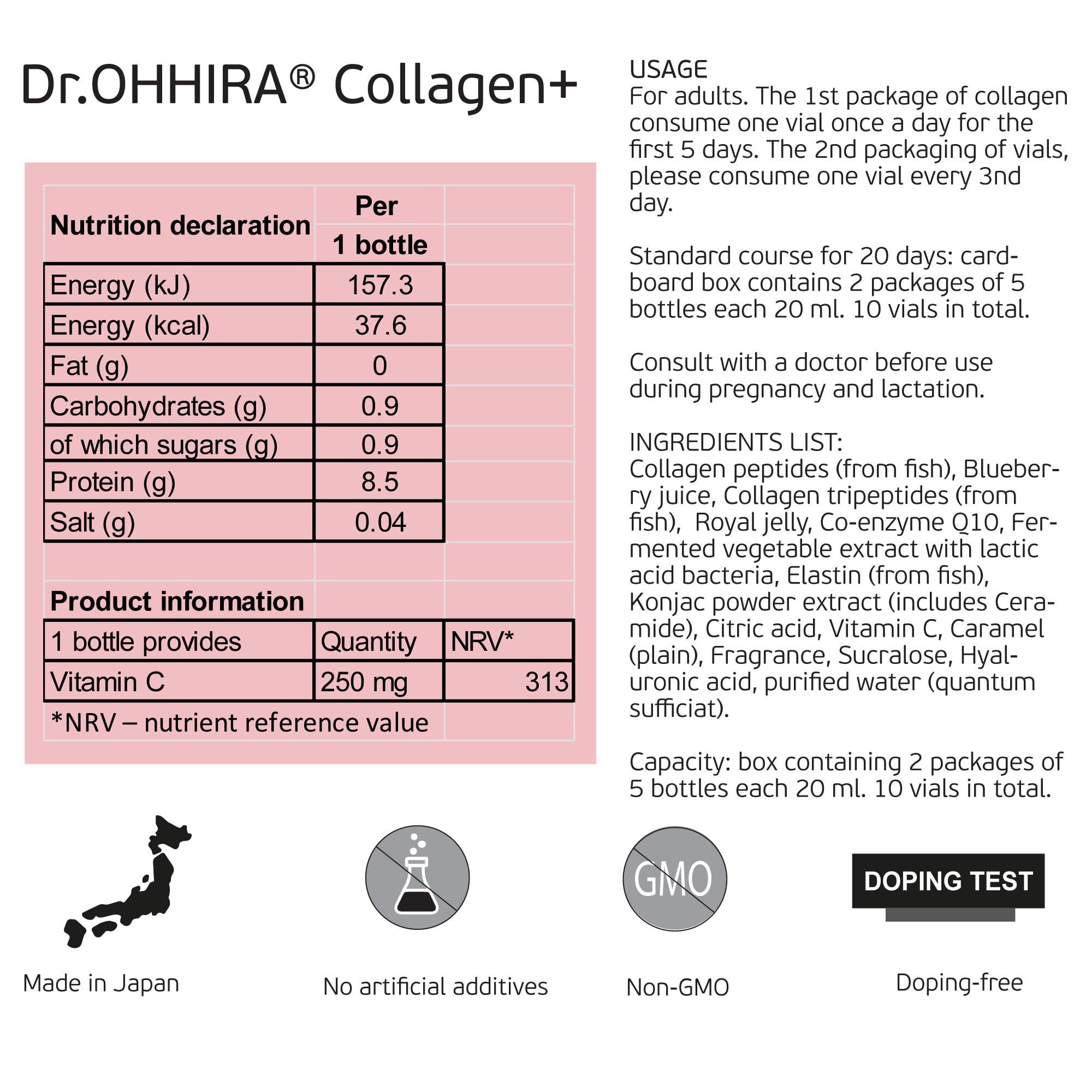 Collagene marino liquido 7750 mg – Integratore alimentare con peptidi di collagene idrolizzati, vitamina C, acido ialuronico, CoQ10 e OM-X®, 10 flaconcini da 20 ml
