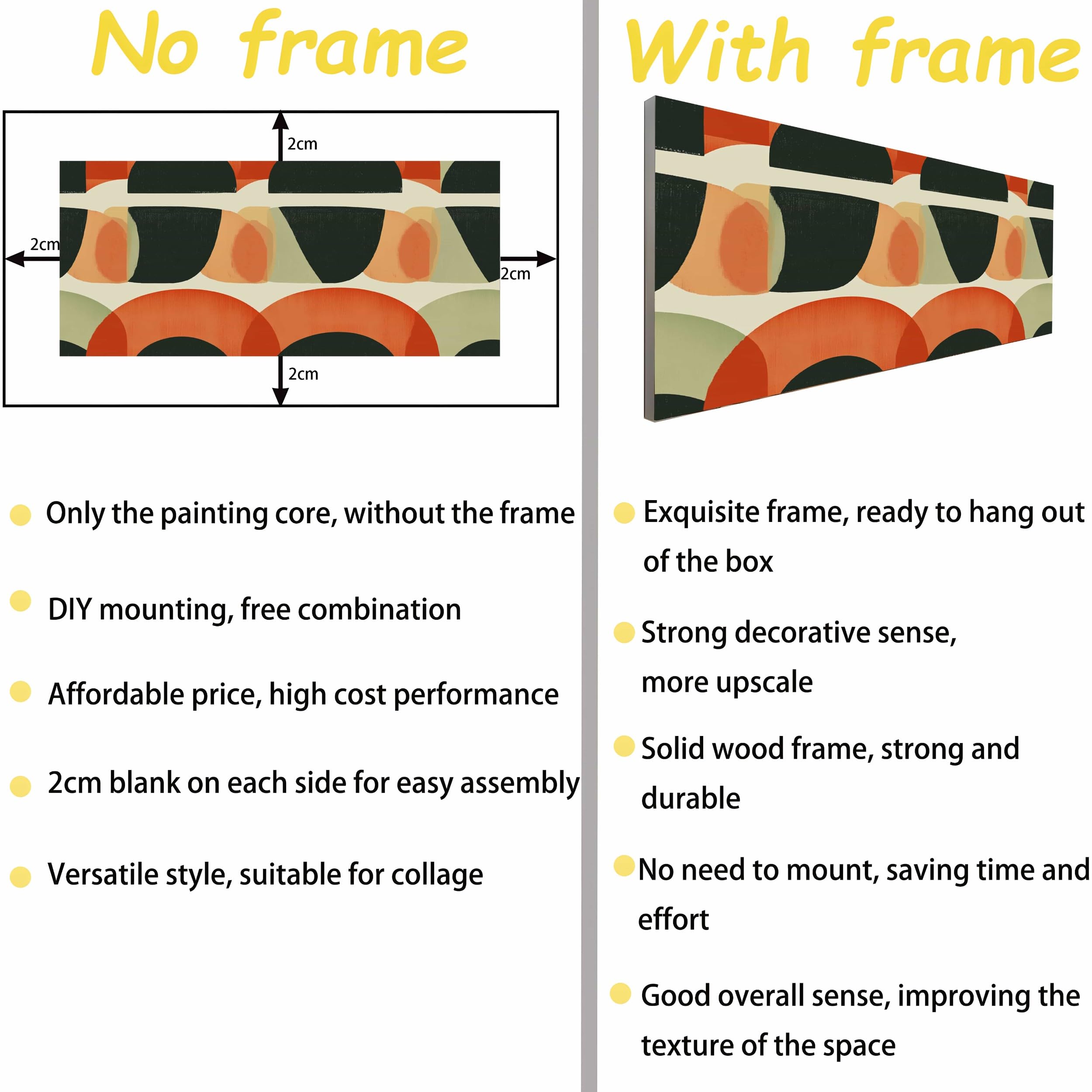 Quadro Stampe su Tela Geometrico moderno di metà Senza Cornice 80x160cm | secolo Moderne Grandi Dimensioni Semicerchio Astratto Decorazione Murale per Soggiorno Camera da Letto Triangolo a Incastro