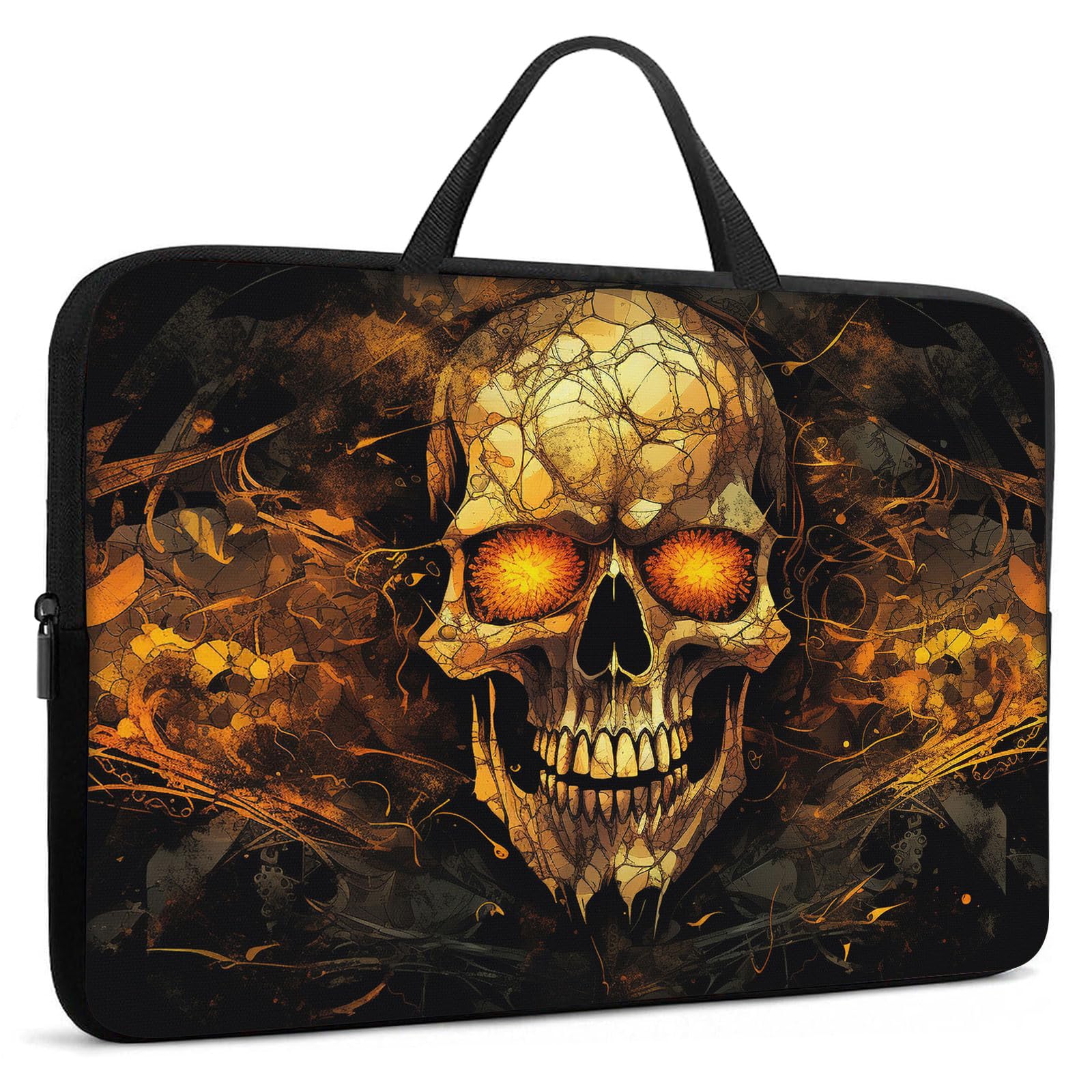 Laptop Sleeve Bag with Handle Computer Protective Soft Cover Case for 14 Inch 13 Inch Laptop,Golden Glowing Skull