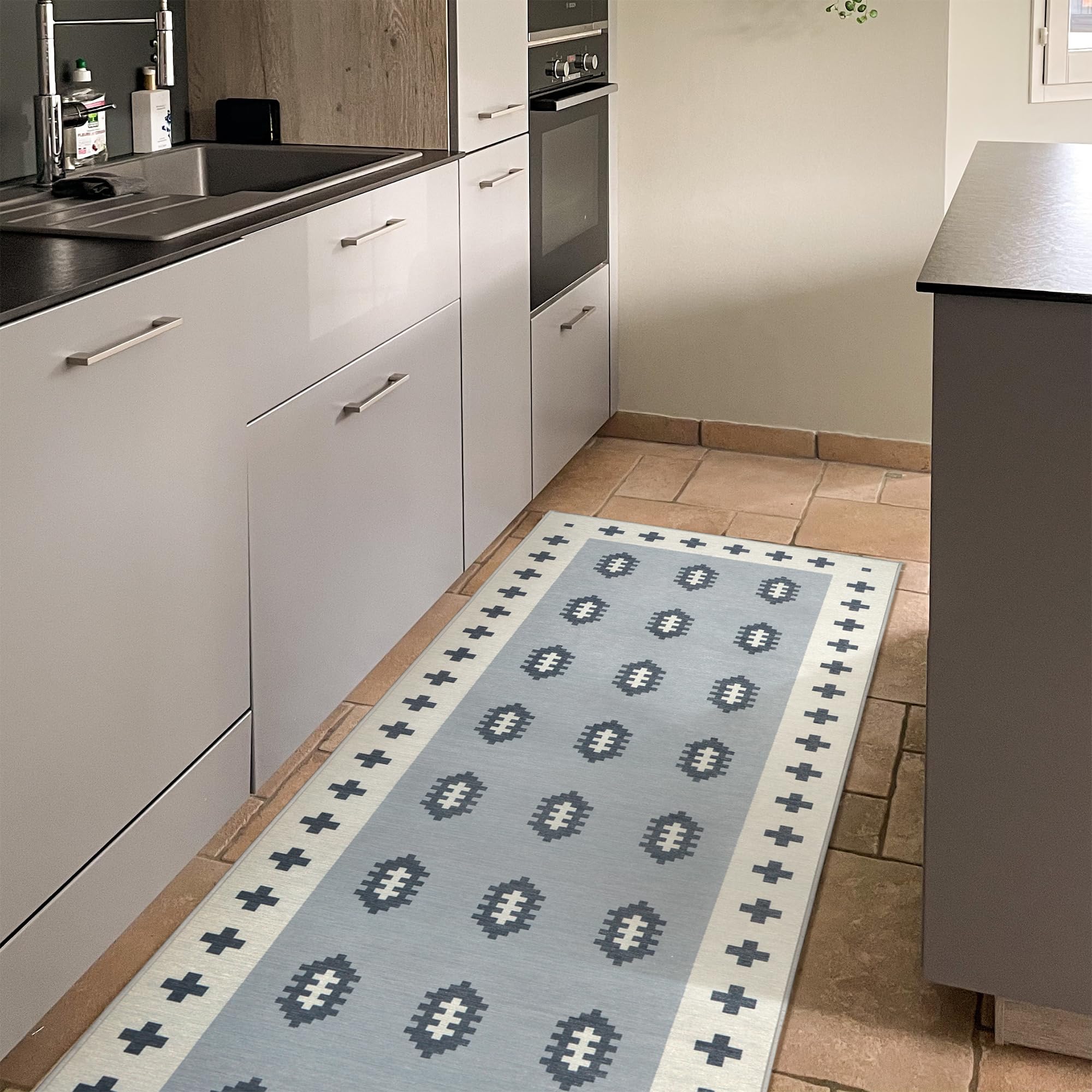 my magic carpet x genevieve gorder washable runner rug - non-slip, stain resistant, waterproof - 1 piece accent living room & bedroom area rug - pet & kid friendly (nordic weave cool grey, 2.5x7ft)