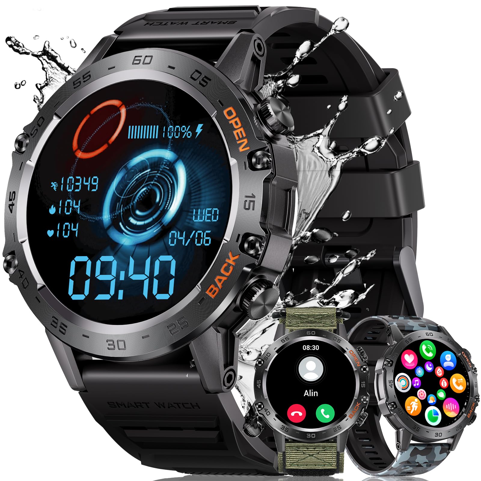 MEGALITH Reloj Inteligente Hombre Llamadas: Bluetooth Appel Presión Arterial SpO2 Monitor Sueño Impermeable IP67 - Deportivo 106+ Modos Podómetro Fitness Watch para Android iOS Verde
