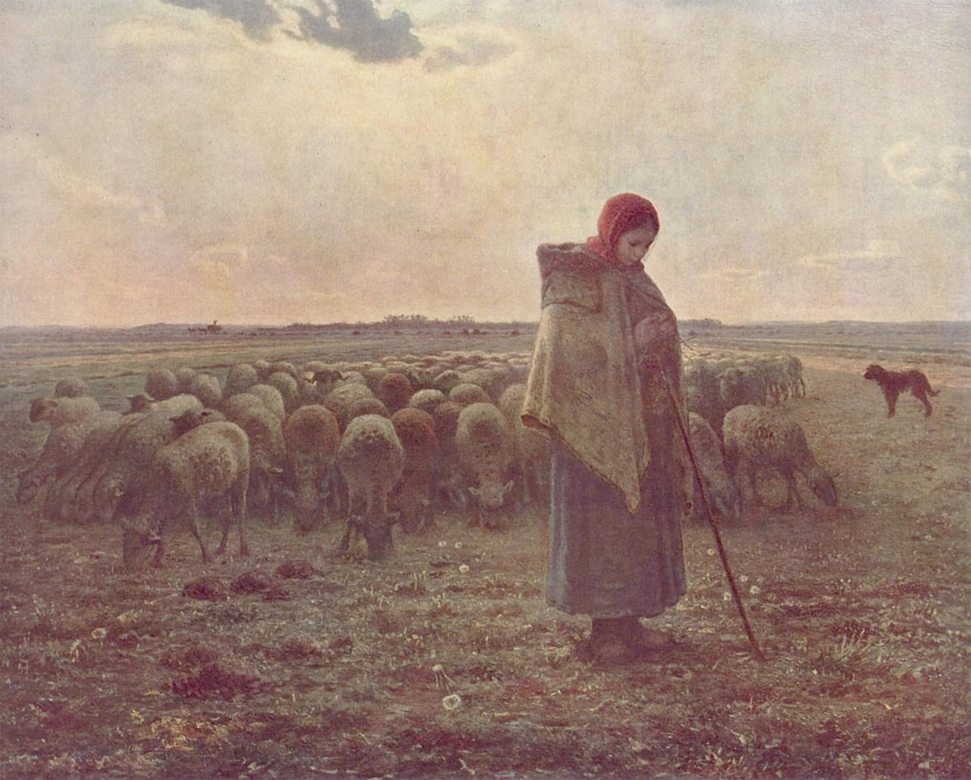 POSTERIIk Vintage Print Pop Art Landscape Artwork Girls Hüttet the Sheep by Jean Francois Millets Art Prints for Office Home Decor 60x90cm