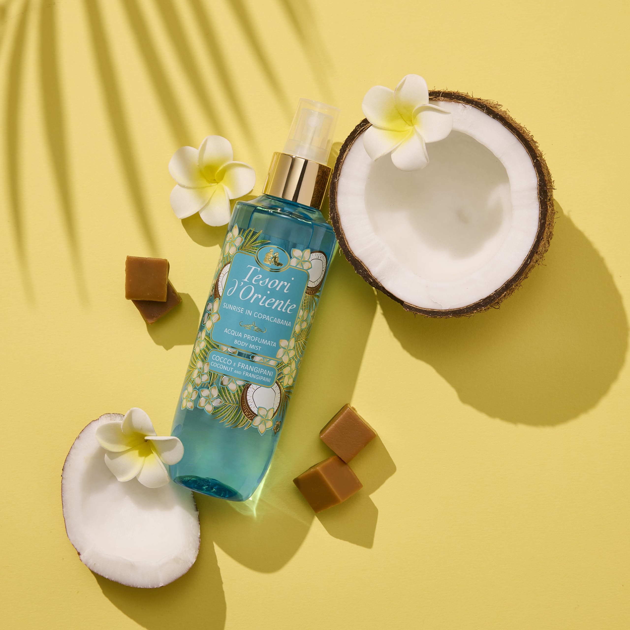Tesori d'Oriente, Acqua Profumata Corpo, Cocco e Frangipani, Sunrise in Copacabana, Fragranza Fruttata, Fresca e Morbida, 200ml