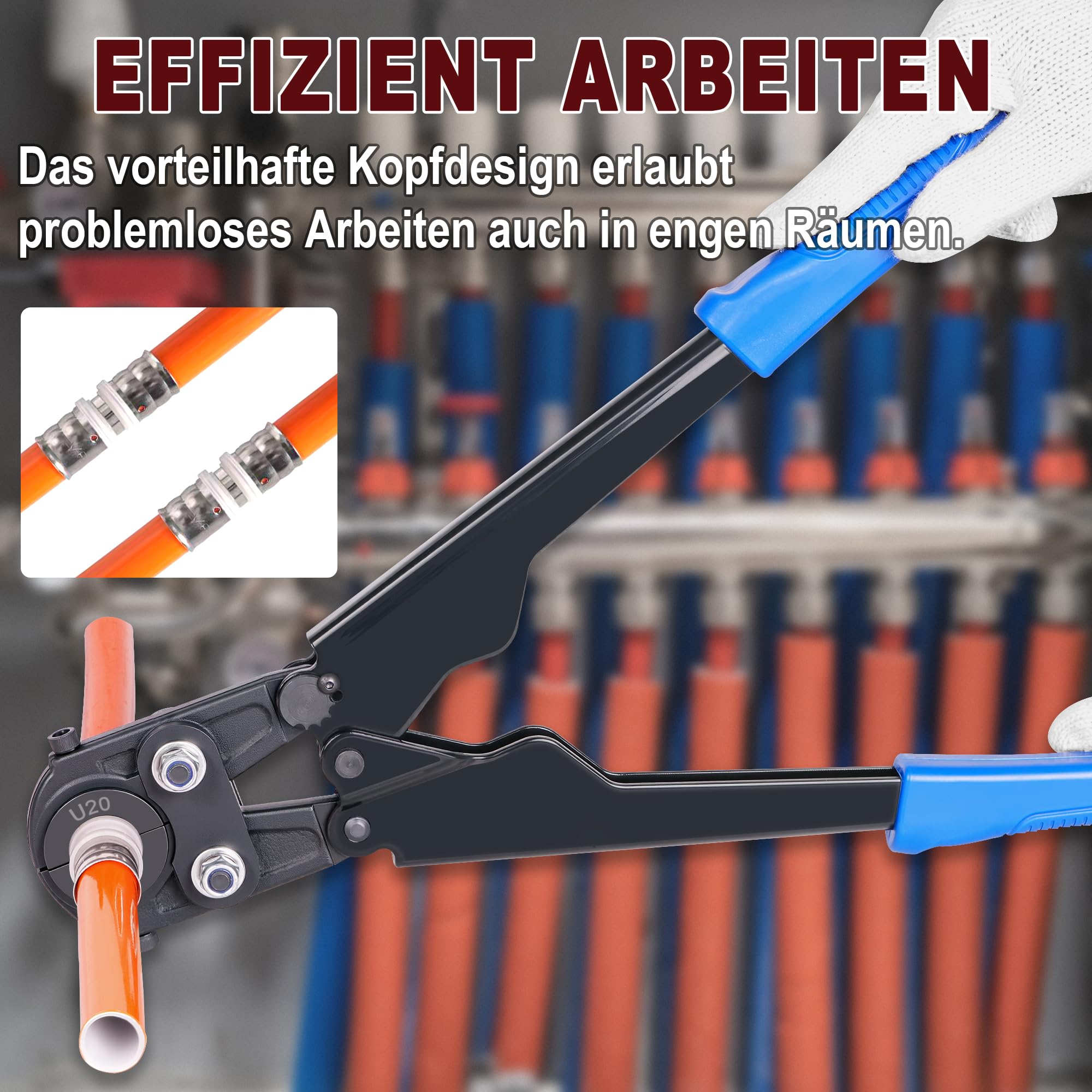AMZCNC Juego de alicates de presión para tubo compuesto con accesorios de contorno en U, insertos de mordaza U16, U20 incl, adecuado para tubos compuestos de 16 mm y 20 mm