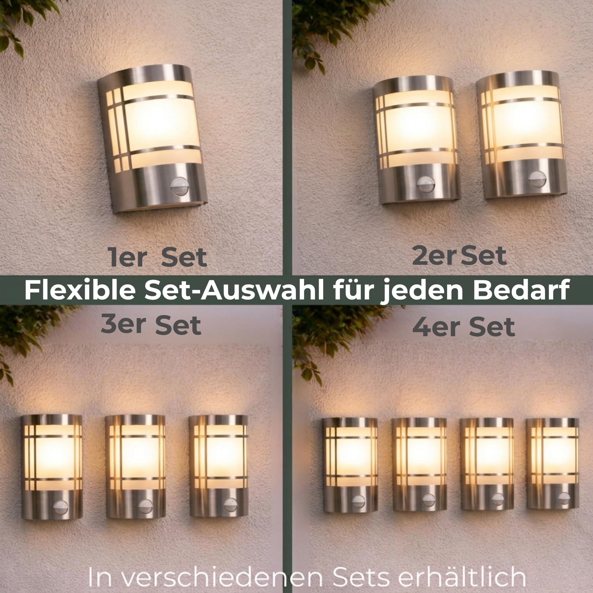 Novatool 2x Wandleuchte Aussen Edelstahl mit Bewegungsmelder I IP44 I E27 Sockel I 11,5x13,5x19 cm I Außenlampe Balkon Außenleuchte Außenbeleuchtung Haus Wandleuchte Aussenbeleuchtung Gartenleuchte