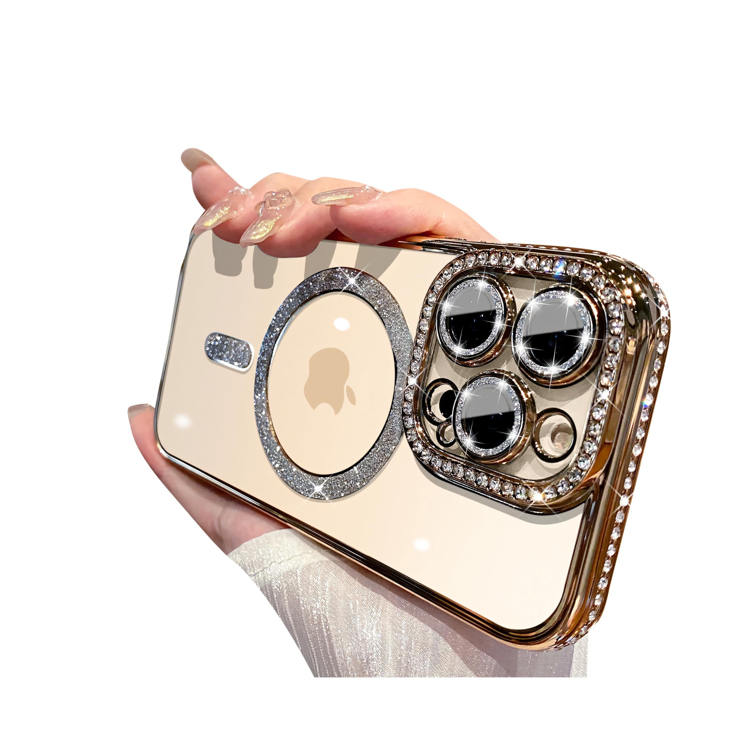 Doulings Magnetic Glitter Diamond for iPhone 15 Plus Case[Compatible with MagSafe] Sparkle Rhinestone Camera Lens Protector Plated,Crtstal Clear Slim