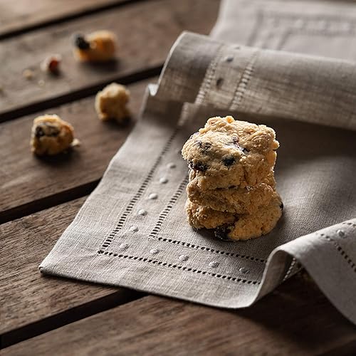 Miniatura 6 de Juego de 4 servilletas de lino 100% lino puro bordado natural de 18 x 18 pulgadas, servilletas clásicas de tela con vainica, lavables para otoño,