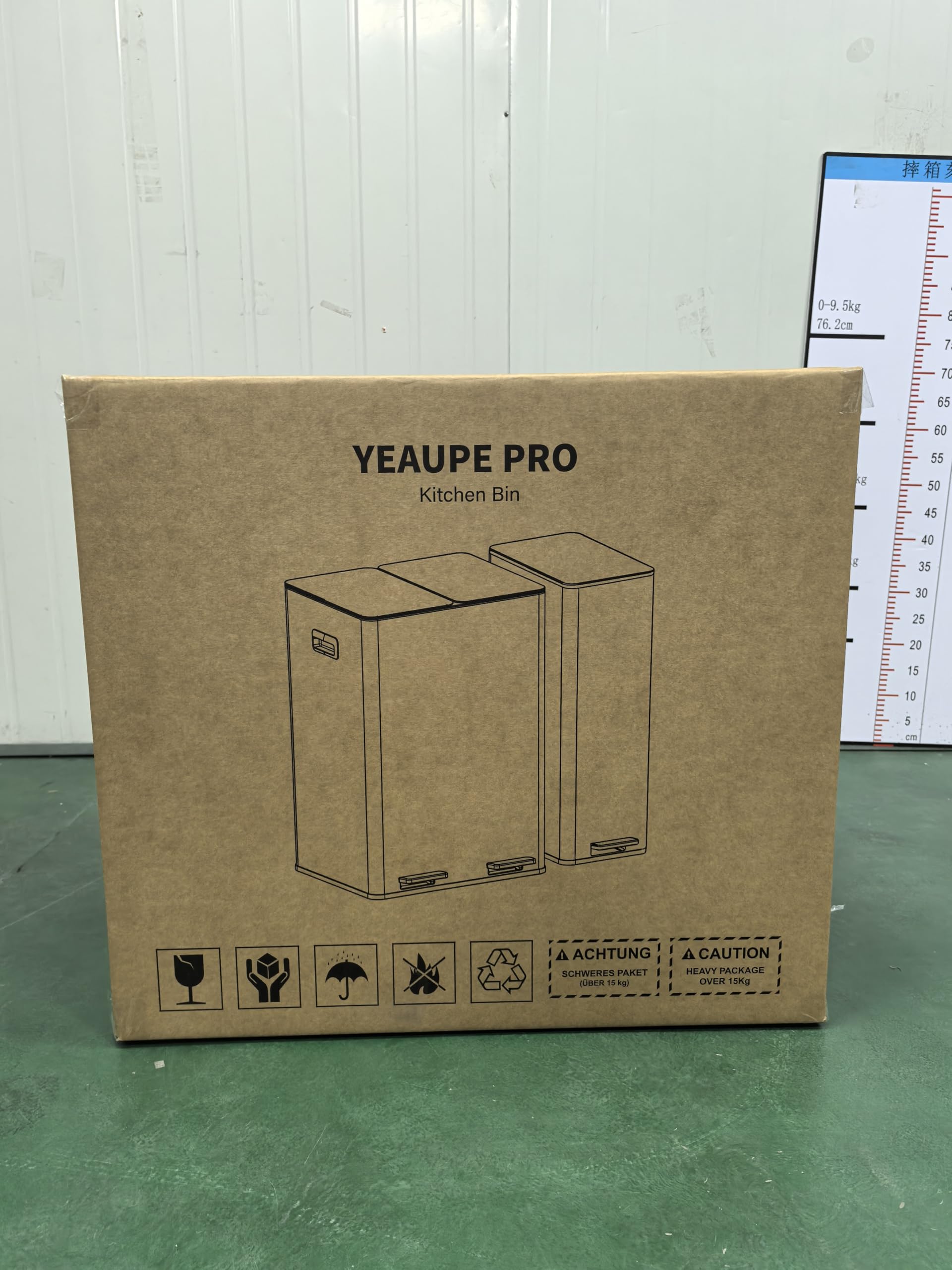 YEAUPE PRO Cubo de basura de cocina de 20 + 40 litros, cubo de basura de 3 compartimentos para reciclaje y residuos, tapas de cierre suave, pedales, cubos interiores, cubo de basura con pedal de acero