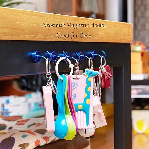 Miniatura 6 de NEOSMUK - Ganchos magnéticos de alta resistencia con imanes extrafuertes para colgar en refrigerador, crucero, cabinas o parrilla, color azul