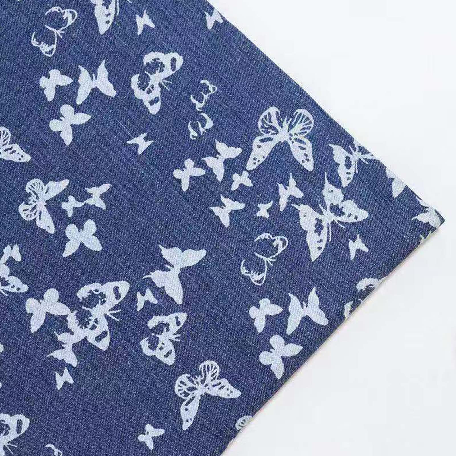 Tela vaquera para coser 100% algodón, tela vaquera fina, patrón de mariposa, tela estampada para ropa de verano, tela de costura creativa para manualidades, disfraces y decoración del hogar (tamaño: