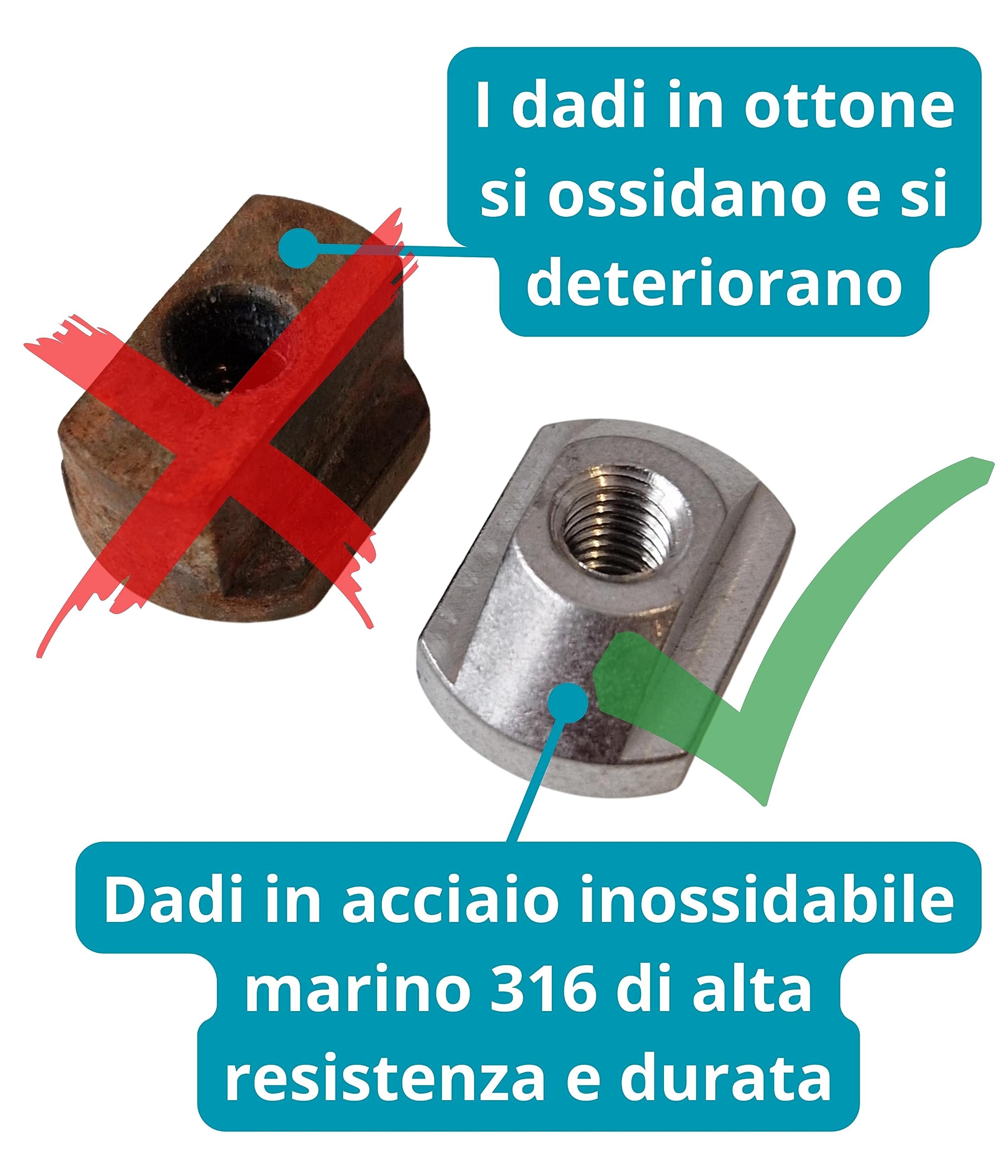Kit 4 Viti Esagonali M8 In Ottone Con Dadi A T E Rondelle Per Hydrofoil, Surf E Kiteboard – Accessori Anticorrosione Per Sport Acquatici