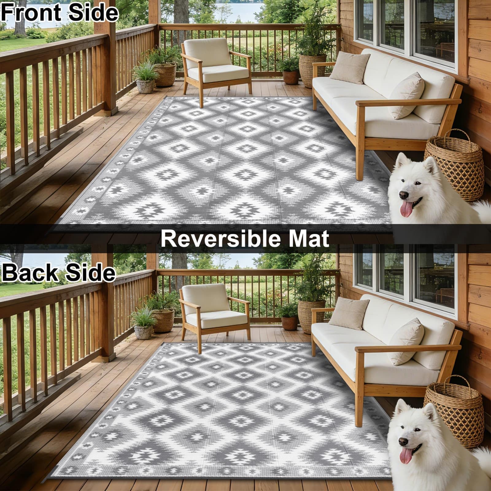 SHACOS Outdoor Patio Rug, Waterproof, 180 x 270 cm, Reversible Plastic Straw Rug, UV Resistant, Lightweight, Foldable, for Patio, Camping, Balcony SHACOS Outdoor Patio Rug, Waterproof, 180 x 270 cm, Reversible Plastic Straw Rug, UV Resistant, Lightweight, Foldable, for Patio, Camping, Balcony