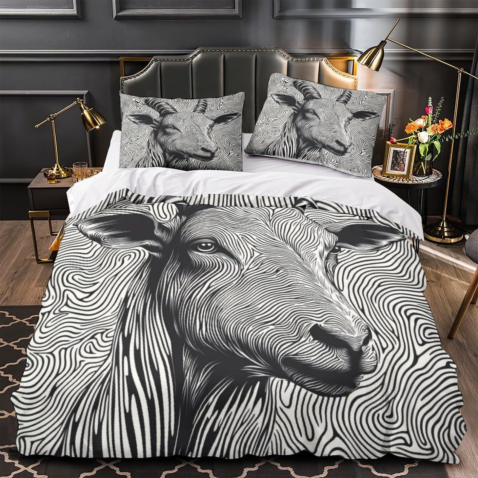 Parure de lit chèvre 3D noire et blanche pour transformer la chambre des ados et adultes