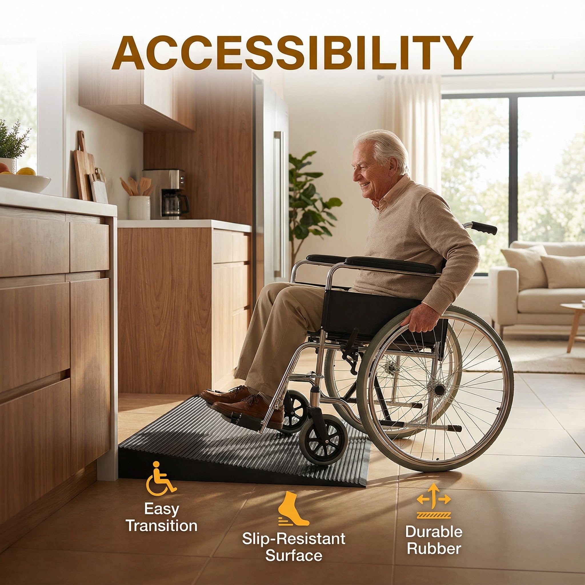 Rampa per soglia da 4,6 cm, larga 89,9 cm, in gomma antiscivolo, per porte e vialetti, pianerottoli rialzati per sedie a rotelle, scooter, deambulatori e sedie elettriche