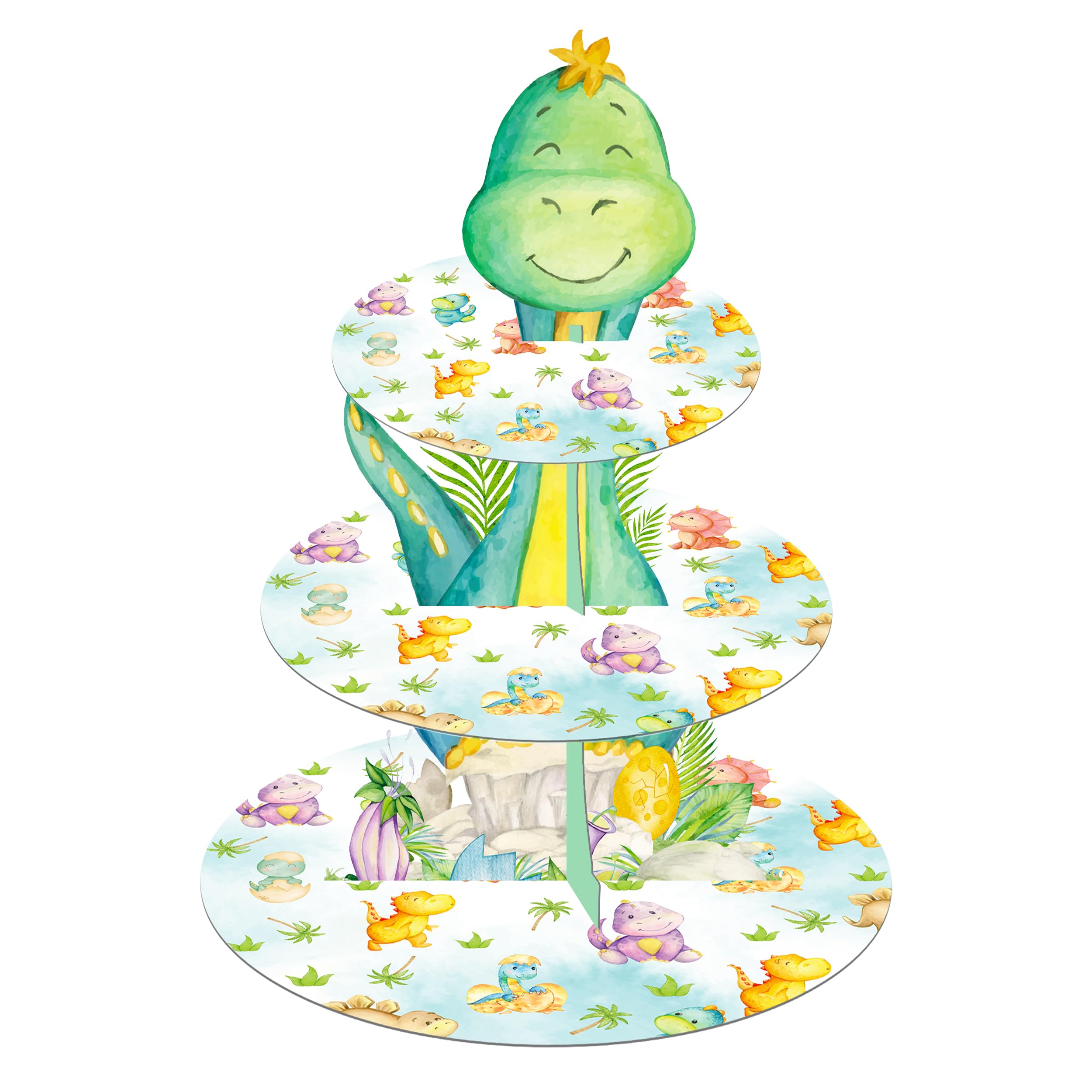 Dinosaur Cupcake Stand 3-Tier Cake Cupcake Holder Dinosaur Baby Shower Decoration for Dino Roar Theme Birthday Party Baby Shower Supplies