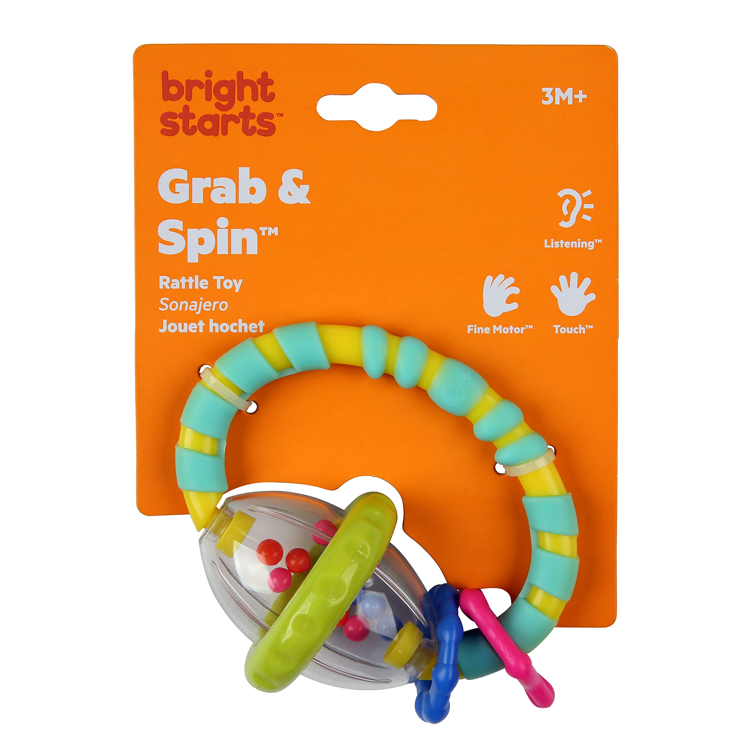 Bright Starts Grab & Spin Baby Rattle & BPAFree Teether Toy, Ages 3