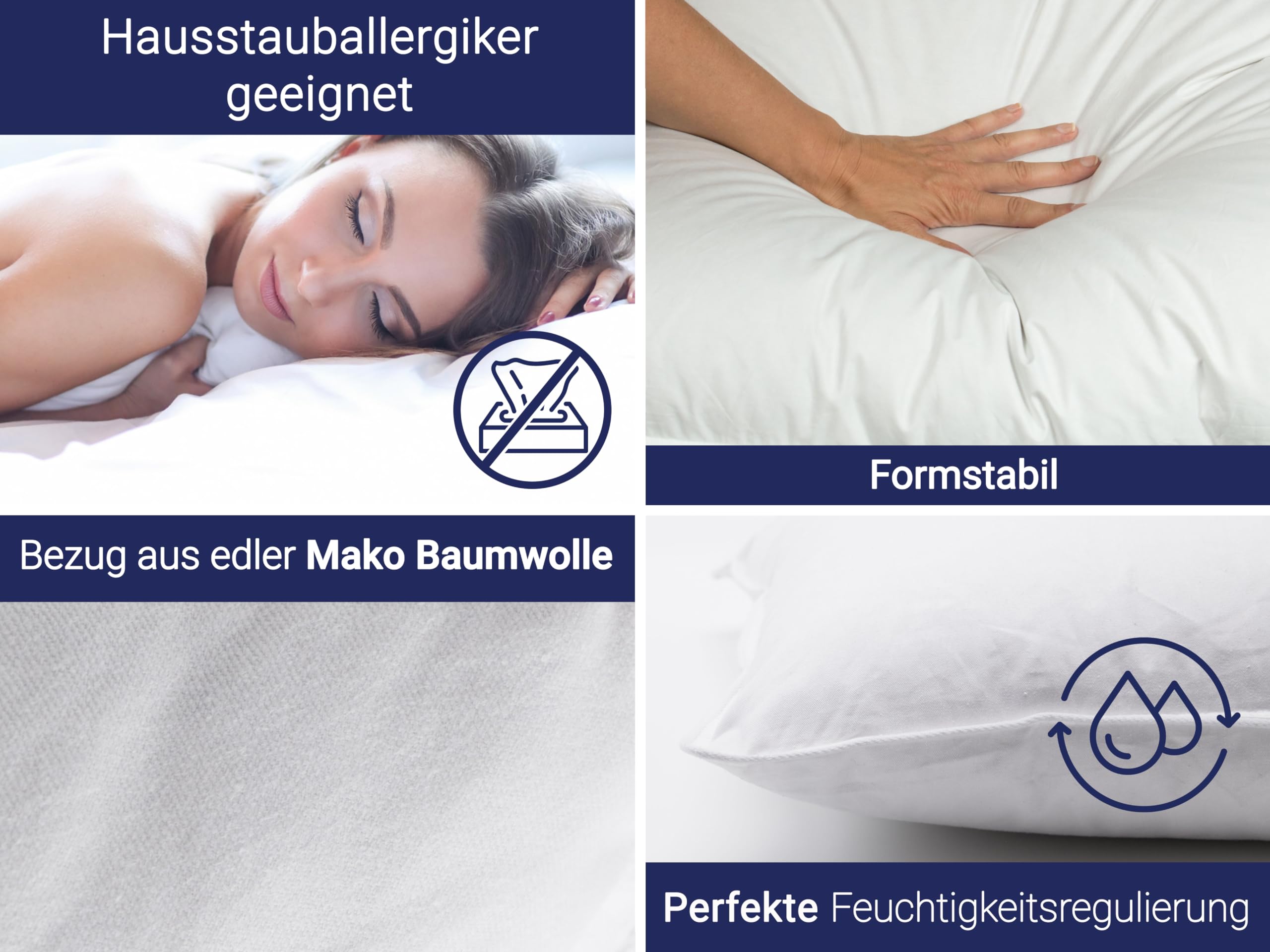 ZOLLNER Kopfkissen aus 90% Federn und 10% Daunen - Made in Germany - für Allergiker geeignet – Bezug aus hochwertiger Baumwolle - waschbar bis 60°C - 60x90 cm - Hotelqualität