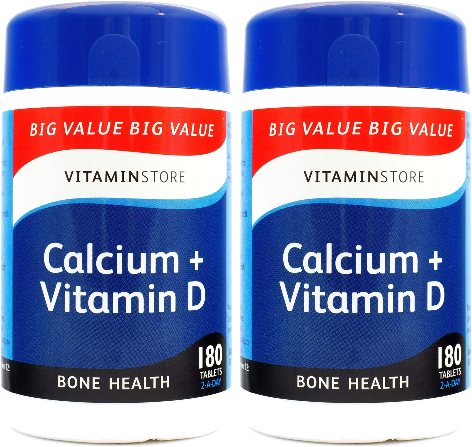Vitamin Store Calcium + Vitamin D Food Supplement, 180 Tablets per Tub, Pack of 2 Tubs, 6 Months Supply