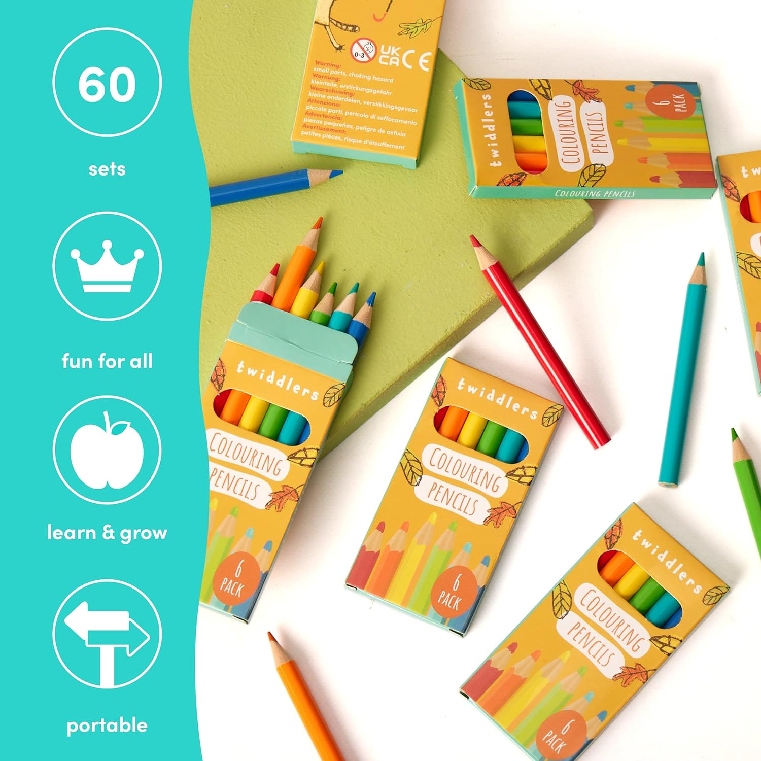 THE TWIDDLERS 60 Pack of Mini Colored Pencils - 6 Pencils per Box, 360 Total - Bulk Mini Coloring Pencils for Kids, Individual Packs for Classroom Prizes, Teacher Supplies, Party Favors