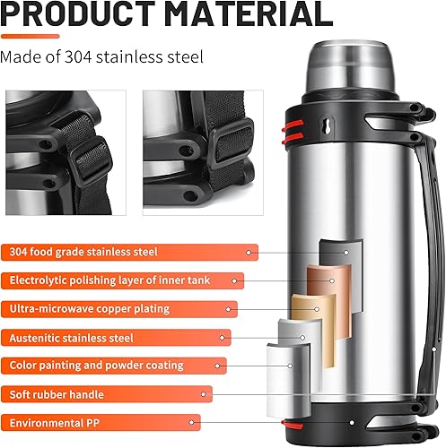 Miniatura 6 de Termosflask grande - Botella térmica de acero inoxidable de 202 onzas para viajar con taza sin BPA  Termos aislados al vacío de gran tamaño de 6