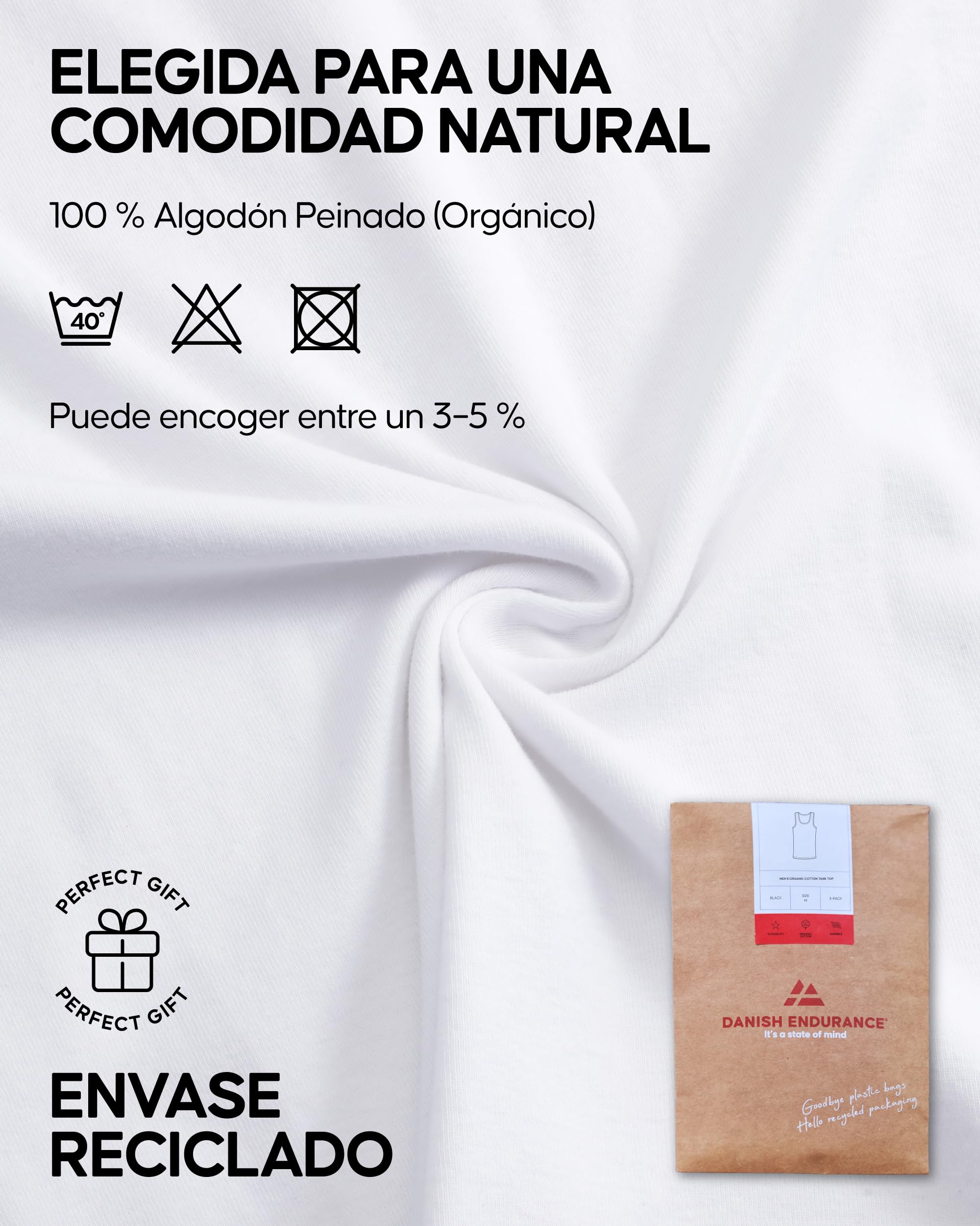 DANISH ENDURANCE Camiseta de Tirantes Hombre Algodón Orgánico, 3 Pack