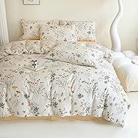 Vista 372 de 3 piezas de juego de funda de edredón tamaño individual XL, funda de edredón blanca con estampado floral azul, ropa de cama coquette de algodón