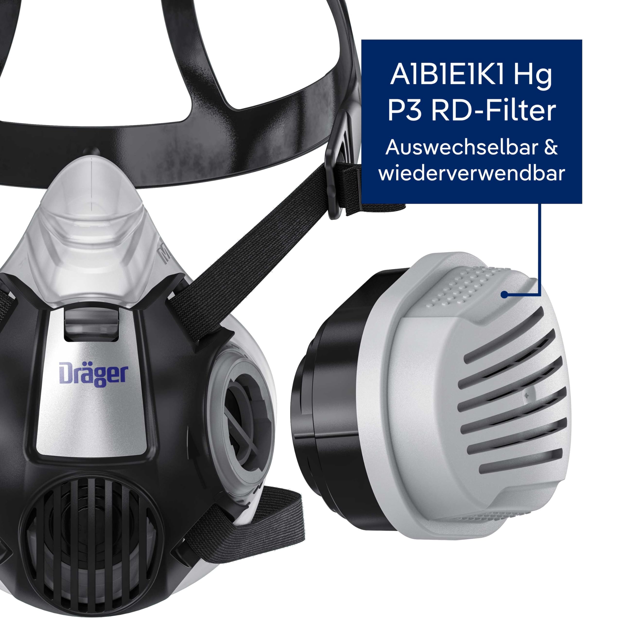 Dräger X-plore 3300 Atemschutzmaske inkl. ABEK1 Hg P3 Kombi-Filter, Halbmaske für Chemiearbeiten, Gasmaske gegen Gase, Dämpfe, Feinstaub, Partikel, Staubmaske, in verschiedenen Größen