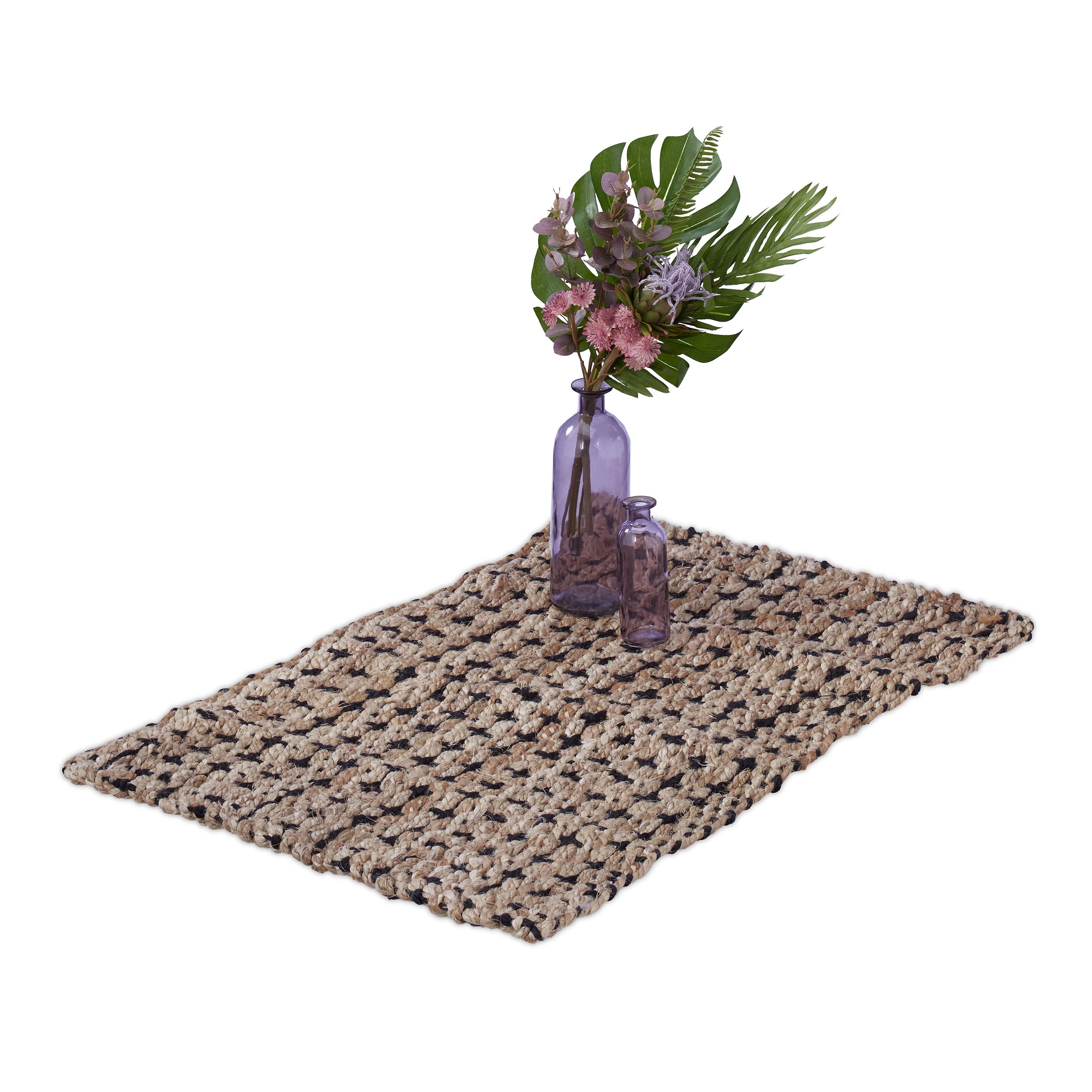 Tapis en jute pour la cuisine ou la chambre ambiance bohème beige et noir