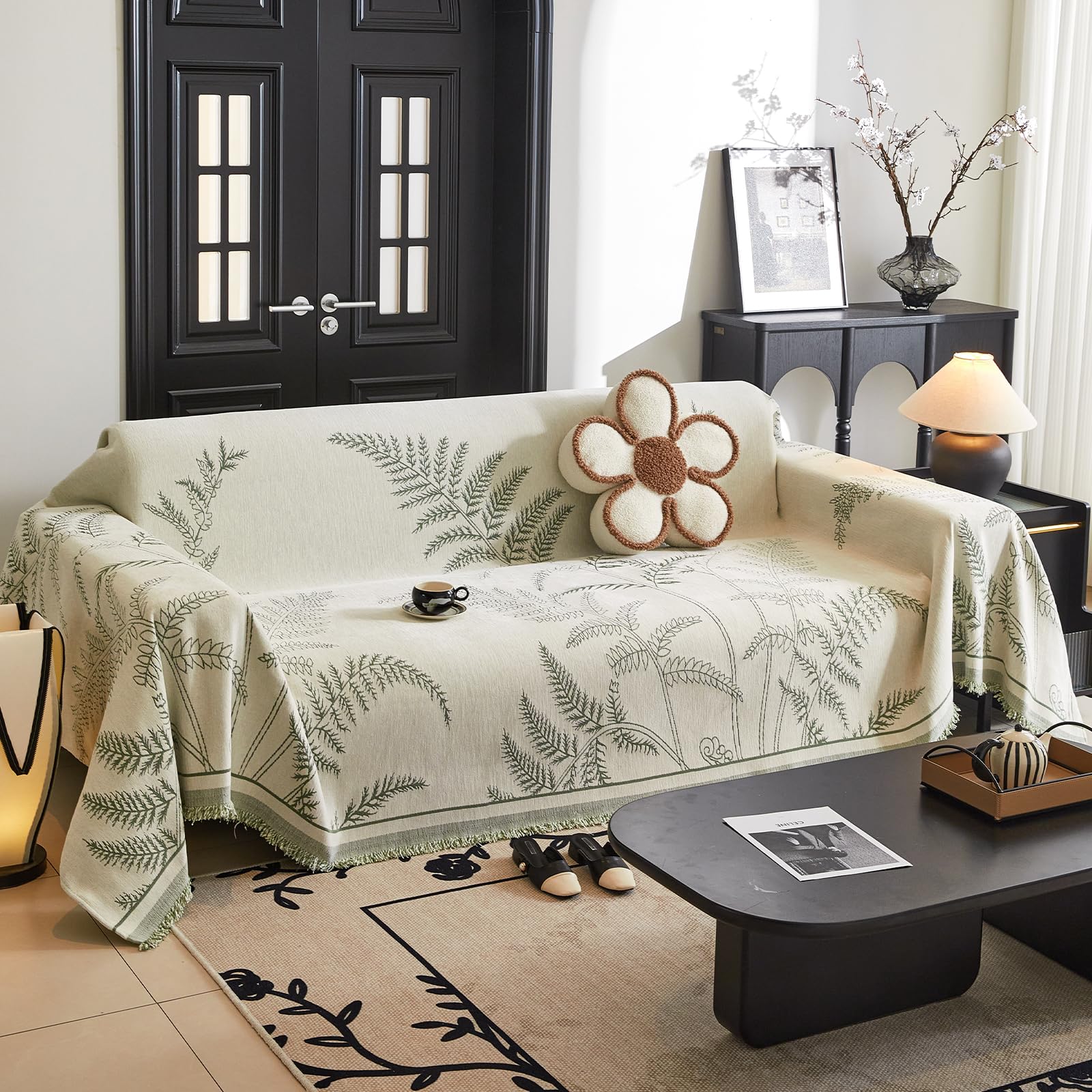 Vanderhome Green Chenille Blanket Reversible Throw For Sofas Thick Warm Soft Blanket For Bed Settees Armchairs, Fit All Season 180 * 280Cm