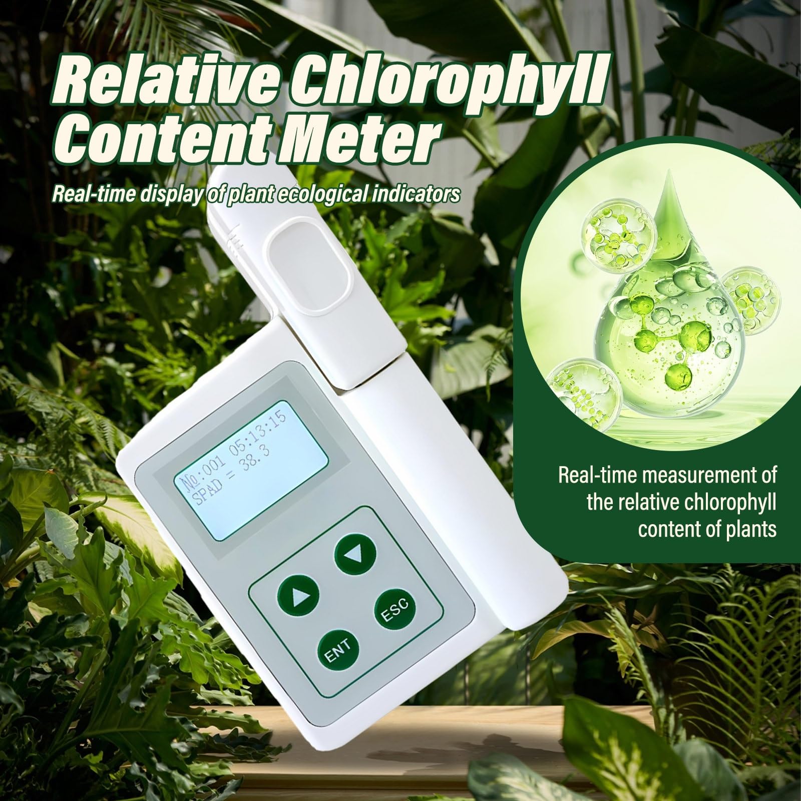 Tester De Clorofila Portátil Con Medidor Digital SPAD, Medición De Nitrógeno Foliar Y Humedad De Hojas, Análisis Hojas Y Nutrientes Y Monitor De Plantas(One parameters)