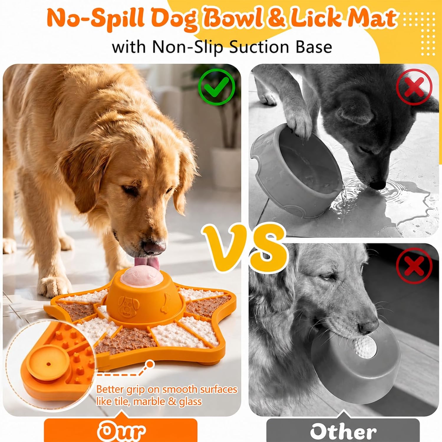 Slow Feeder Dog Bowl with Rolling Ball – Lick Mat for Pets | 0.6 Cup | Anti-Slip Suction Base | For Wet Food, Yogurt & Broth | Easy Clean Dishwasher Safe | Large Medium Small Dogs Cats